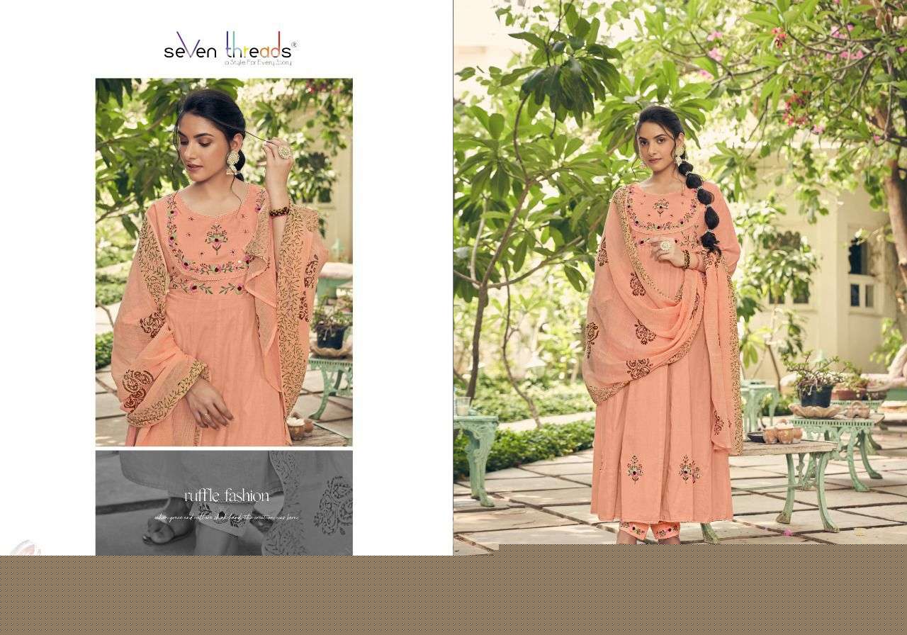 ANARKALI BY SEVEN THREADS 1001 TO 1007 SERIES BEAUTIFUL STYLISH ANARKALI SUITS FANCY COLORFUL CASUAL WEAR & ETHNIC WEAR & READY TO WEAR PURE COTTON EMBROIDERED DRESSES AT WHOLESALE PRICE