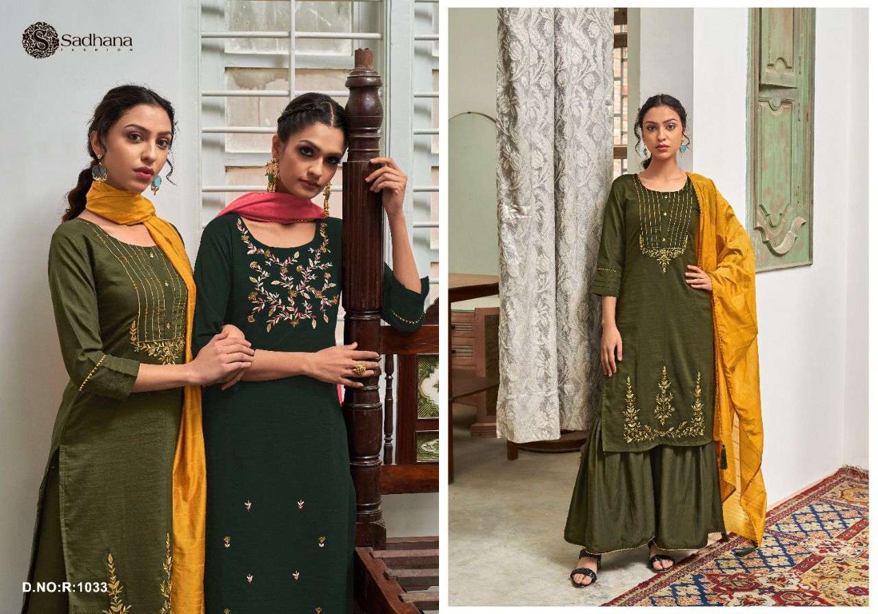 VICTORIA BY SADHANA FASHION 1032 TO 1037 SERIES BEAUTIFUL SHARARA SUITS COLORFUL STYLISH FANCY CASUAL WEAR & ETHNIC WEAR CHINNON SILK DRESSES AT WHOLESALE PRICE