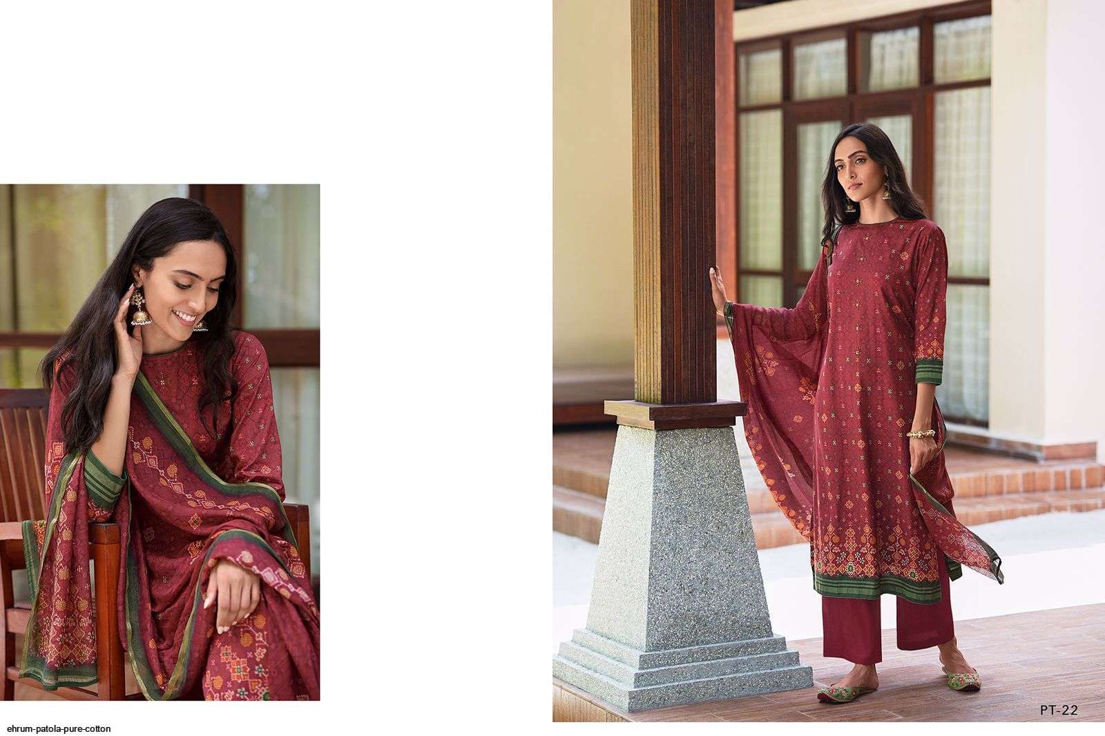 PATOLA BY EHRUM 21 TO 26 SERIES BEAUTIFUL SUITS COLORFUL STYLISH FANCY CASUAL WEAR & ETHNIC WEAR PURE COTTON PRINT DRESSES AT WHOLESALE PRICE