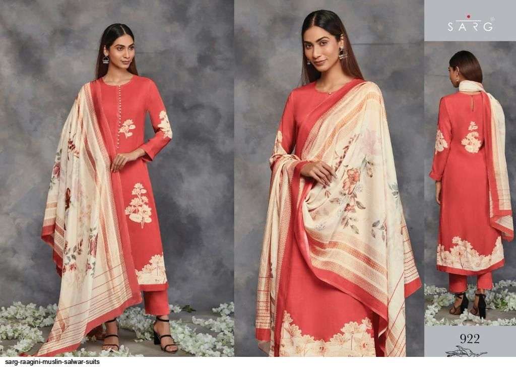 RAAGINI BY SARG BEAUTIFUL SUITS COLORFUL STYLISH FANCY CASUAL WEAR & ETHNIC WEAR MUSLIN SILK PRINT DRESSES AT WHOLESALE PRICE