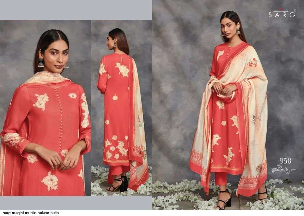 RAAGINI BY SARG BEAUTIFUL SUITS COLORFUL STYLISH FANCY CASUAL WEAR & ETHNIC WEAR MUSLIN SILK PRINT DRESSES AT WHOLESALE PRICE