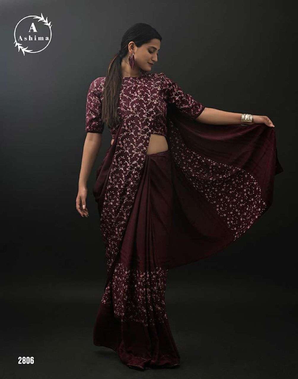 DARK CHINON BY ASHIMA 2801 TO 2808 SERIES INDIAN TRADITIONAL WEAR COLLECTION BEAUTIFUL STYLISH FANCY COLORFUL PARTY WEAR & OCCASIONAL WEAR CHINNON SAREES AT WHOLESALE PRICE