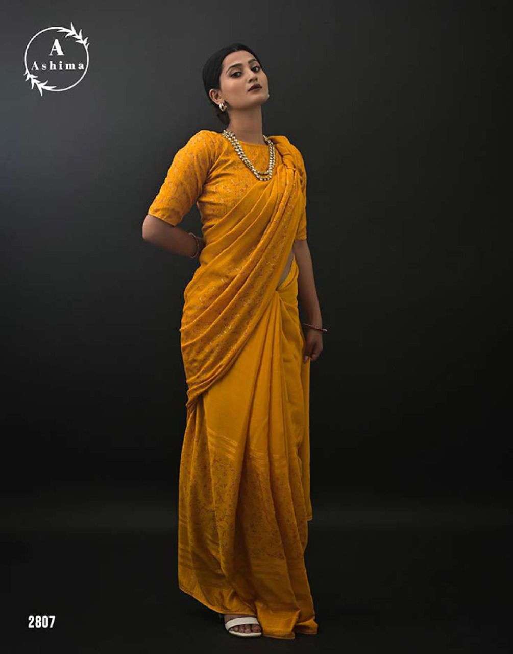 DARK CHINON BY ASHIMA 2801 TO 2808 SERIES INDIAN TRADITIONAL WEAR COLLECTION BEAUTIFUL STYLISH FANCY COLORFUL PARTY WEAR & OCCASIONAL WEAR CHINNON SAREES AT WHOLESALE PRICE