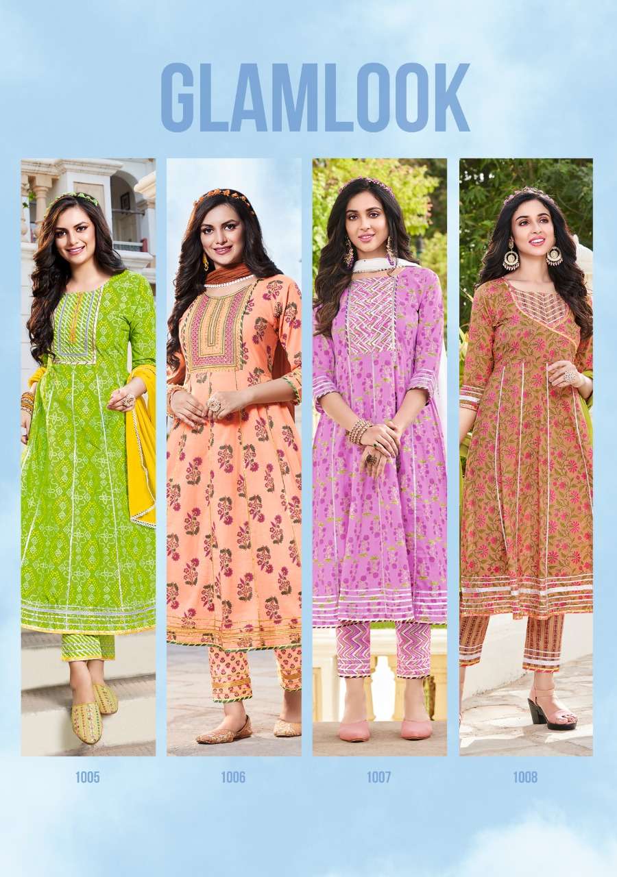 GLAMLOOK BY KAJAL STYLE 1001 TO 1008 SERIES BEAUTIFUL SUITS COLORFUL STYLISH FANCY CASUAL WEAR & ETHNIC WEAR COTTON PRINT DRESSES AT WHOLESALE PRICE