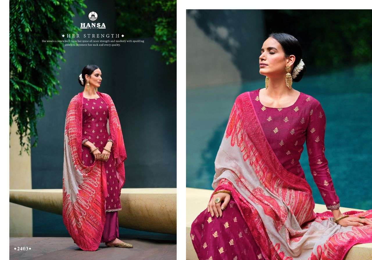 ANAAYA BY HANSA PRINTS 2401 TO 2406 SERIES BEAUTIFUL SUITS COLORFUL STYLISH FANCY CASUAL WEAR & ETHNIC WEAR DOLA JACQUARD DRESSES AT WHOLESALE PRICE