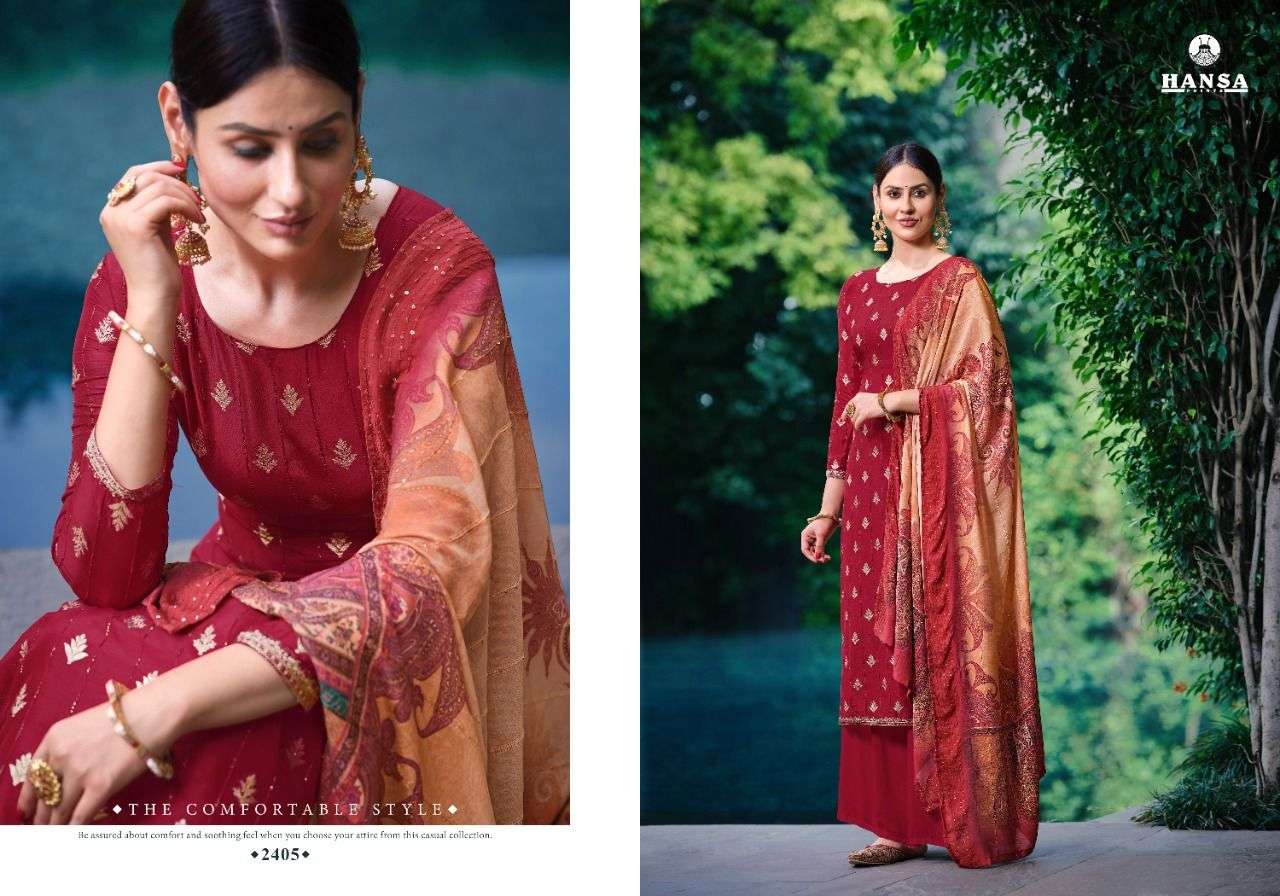 ANAAYA BY HANSA PRINTS 2401 TO 2406 SERIES BEAUTIFUL SUITS COLORFUL STYLISH FANCY CASUAL WEAR & ETHNIC WEAR DOLA JACQUARD DRESSES AT WHOLESALE PRICE