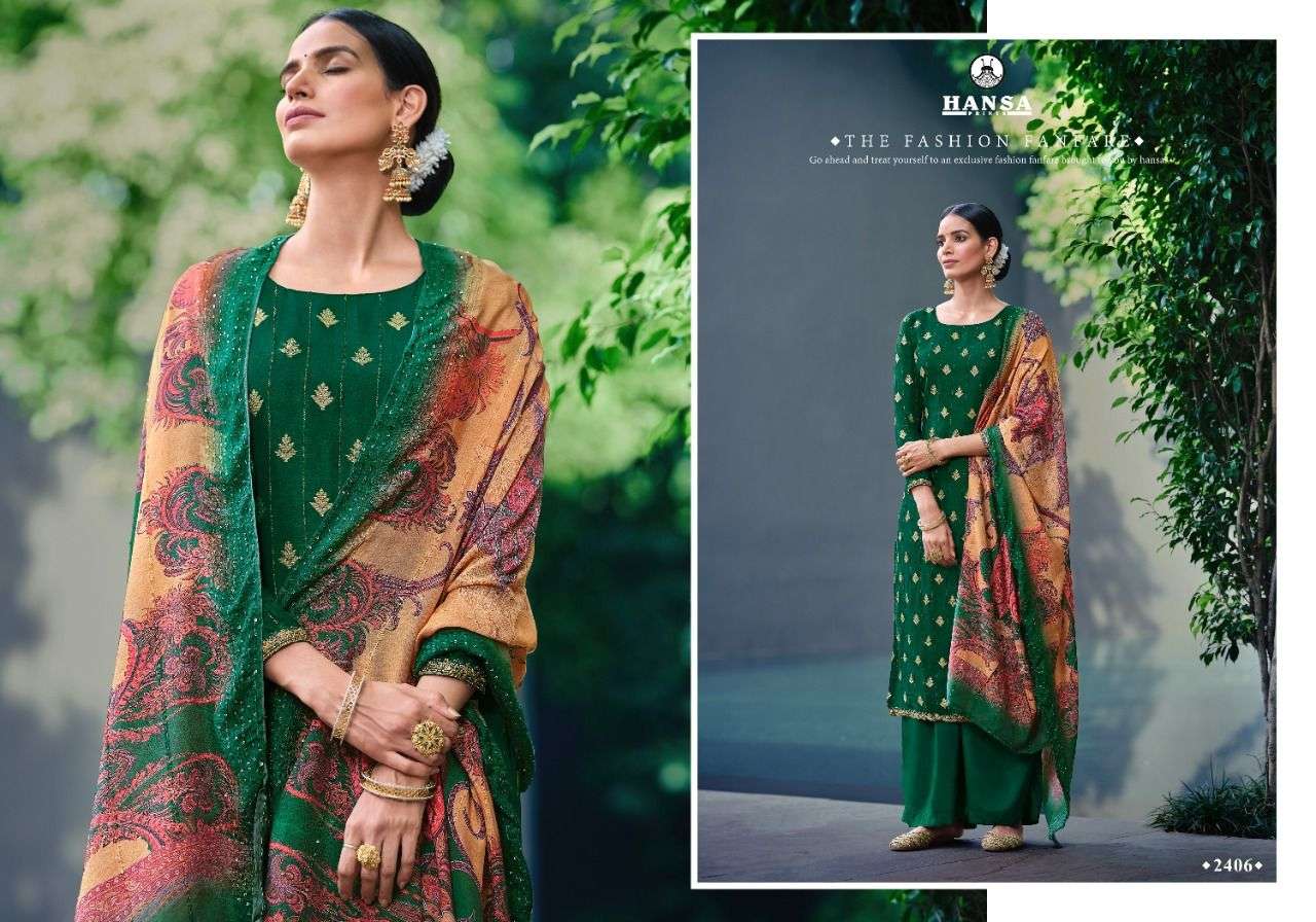 ANAAYA BY HANSA PRINTS 2401 TO 2406 SERIES BEAUTIFUL SUITS COLORFUL STYLISH FANCY CASUAL WEAR & ETHNIC WEAR DOLA JACQUARD DRESSES AT WHOLESALE PRICE