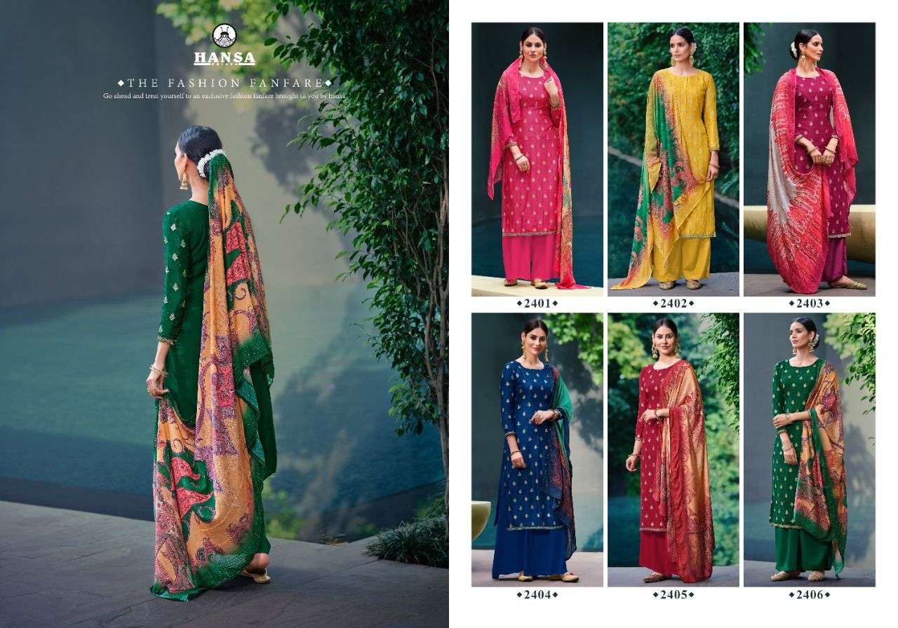 ANAAYA BY HANSA PRINTS 2401 TO 2406 SERIES BEAUTIFUL SUITS COLORFUL STYLISH FANCY CASUAL WEAR & ETHNIC WEAR DOLA JACQUARD DRESSES AT WHOLESALE PRICE