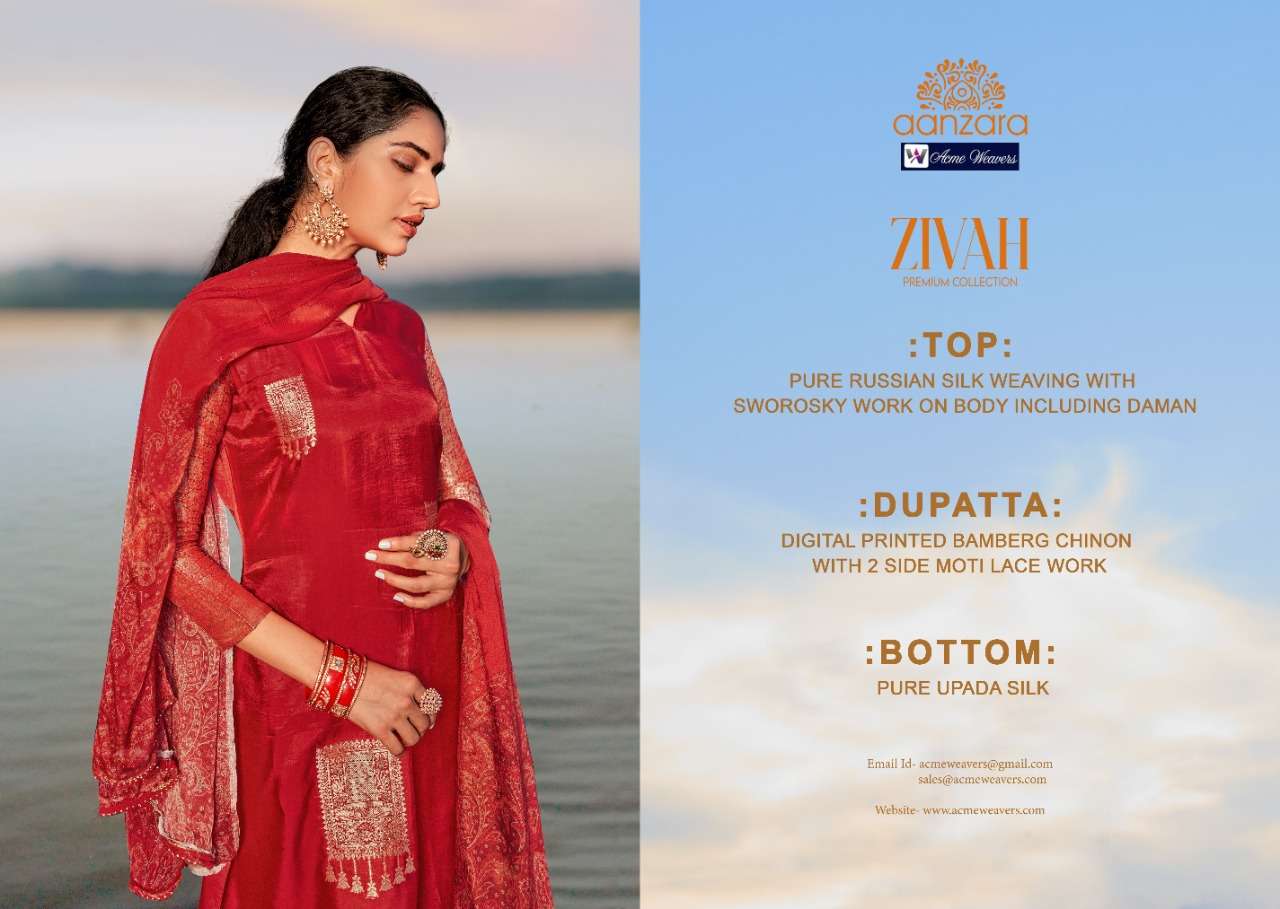 ZIVAH BY AANZARA 1001 TO 1006 SERIES BEAUTIFUL SUITS COLORFUL STYLISH FANCY CASUAL WEAR & ETHNIC WEAR PURE RUSSIAN SILK DRESSES AT WHOLESALE PRICE