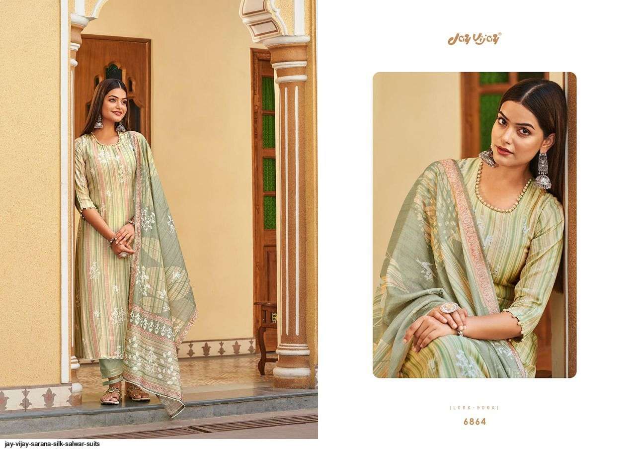 SARANA BY JAY VIJAY PRINTS 6861 TO 6866 SERIES BEAUTIFUL SUITS COLORFUL STYLISH FANCY CASUAL WEAR & ETHNIC WEAR PURE SILK DIGITAL PRINT DRESSES AT WHOLESALE PRICE