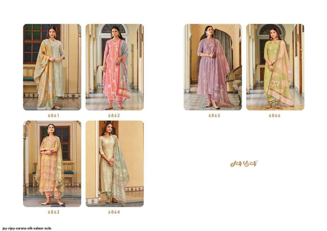 SARANA BY JAY VIJAY PRINTS 6861 TO 6866 SERIES BEAUTIFUL SUITS COLORFUL STYLISH FANCY CASUAL WEAR & ETHNIC WEAR PURE SILK DIGITAL PRINT DRESSES AT WHOLESALE PRICE