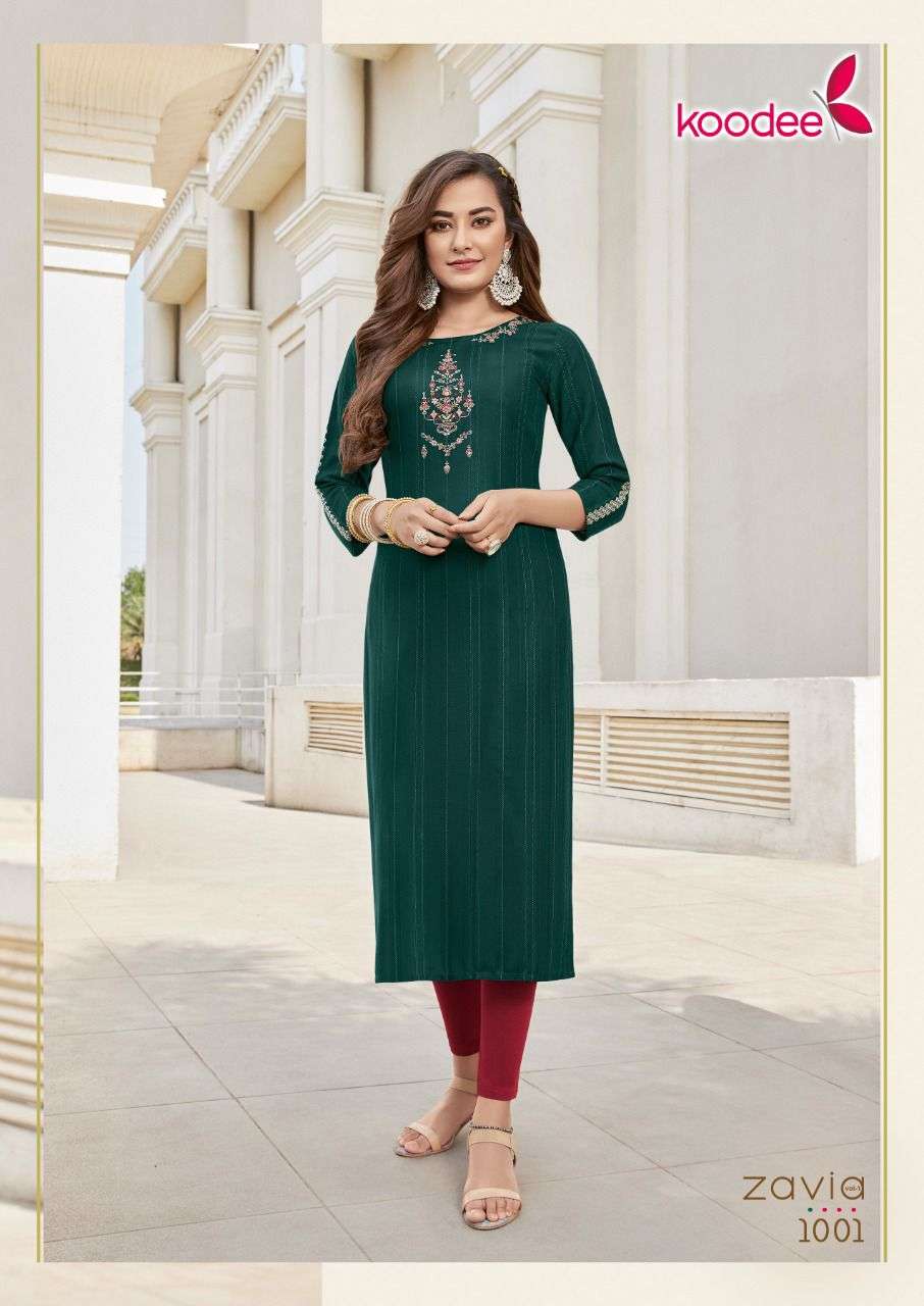 ZAVIA VOL-1 BY KOODEE 1001 TO 1004 SERIES DESIGNER STYLISH FANCY COLORFUL BEAUTIFUL PARTY WEAR & ETHNIC WEAR COLLECTION VISCOSE KURTIS AT WHOLESALE PRICE
