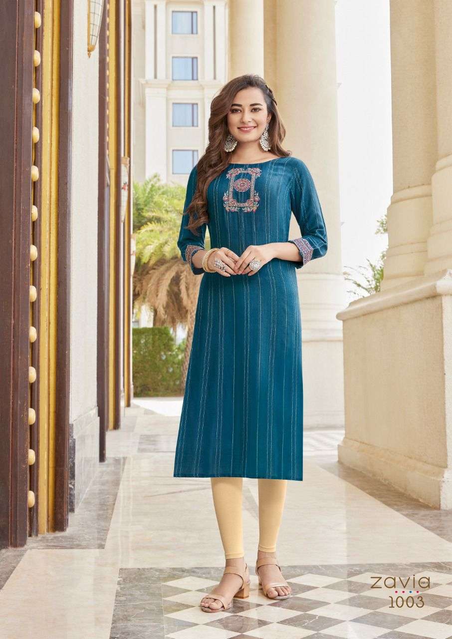 ZAVIA VOL-1 BY KOODEE 1001 TO 1004 SERIES DESIGNER STYLISH FANCY COLORFUL BEAUTIFUL PARTY WEAR & ETHNIC WEAR COLLECTION VISCOSE KURTIS AT WHOLESALE PRICE