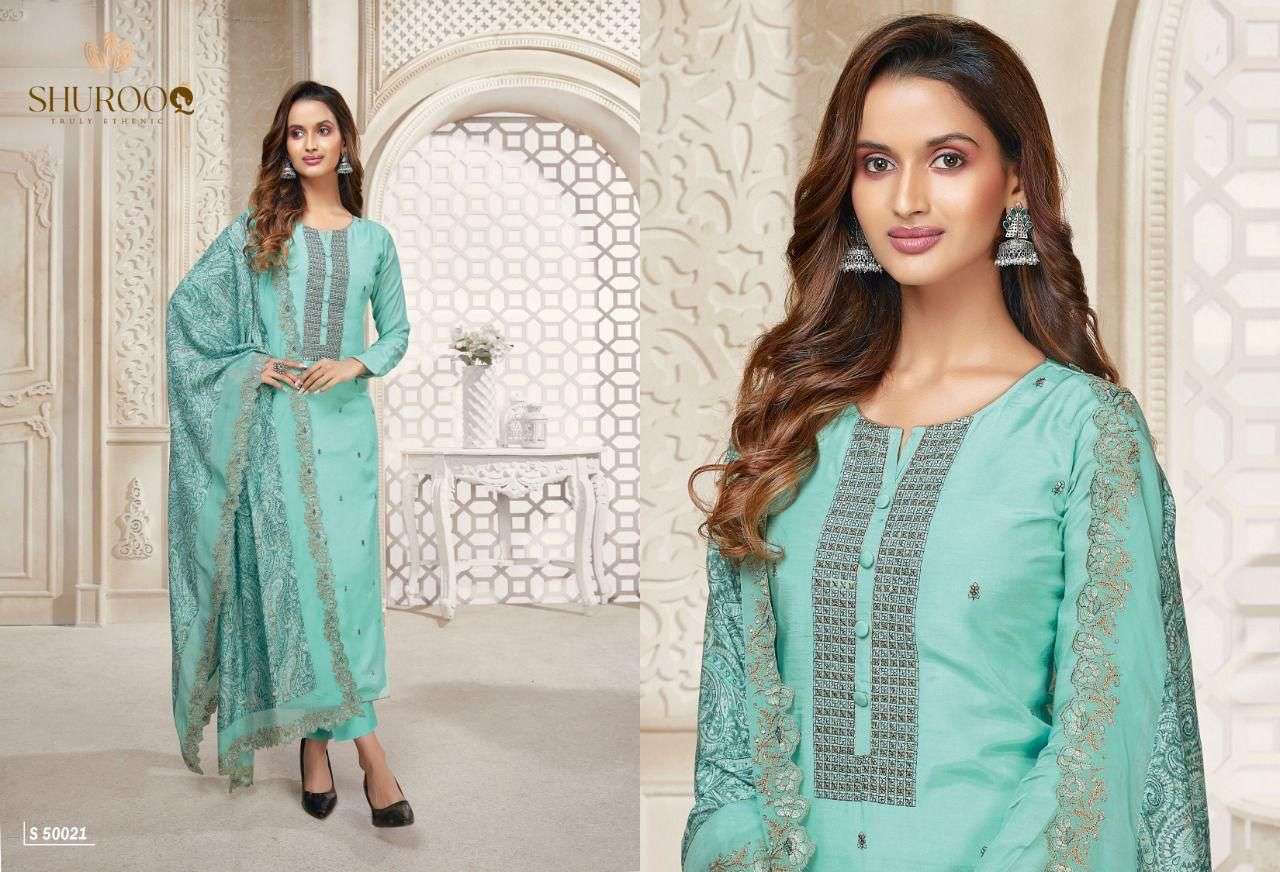 MAAYRA BY SHUROOQ 50021 TO 50024 SERIES BEAUTIFUL SUITS COLORFUL STYLISH FANCY CASUAL WEAR & ETHNIC WEAR PURE COTTON SILK DRESSES AT WHOLESALE PRICE