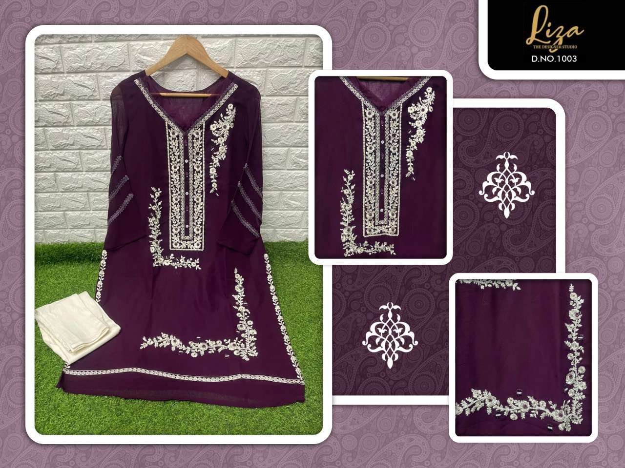 LIZA-1003 COLOURS BY LIZA 1003-A TO 1003-C SERIES DESIGNER STYLISH FANCY COLORFUL BEAUTIFUL PARTY WEAR & ETHNIC WEAR COLLECTION PURE GEORGETTE KURTIS WITH BOTTOM AT WHOLESALE PRICE