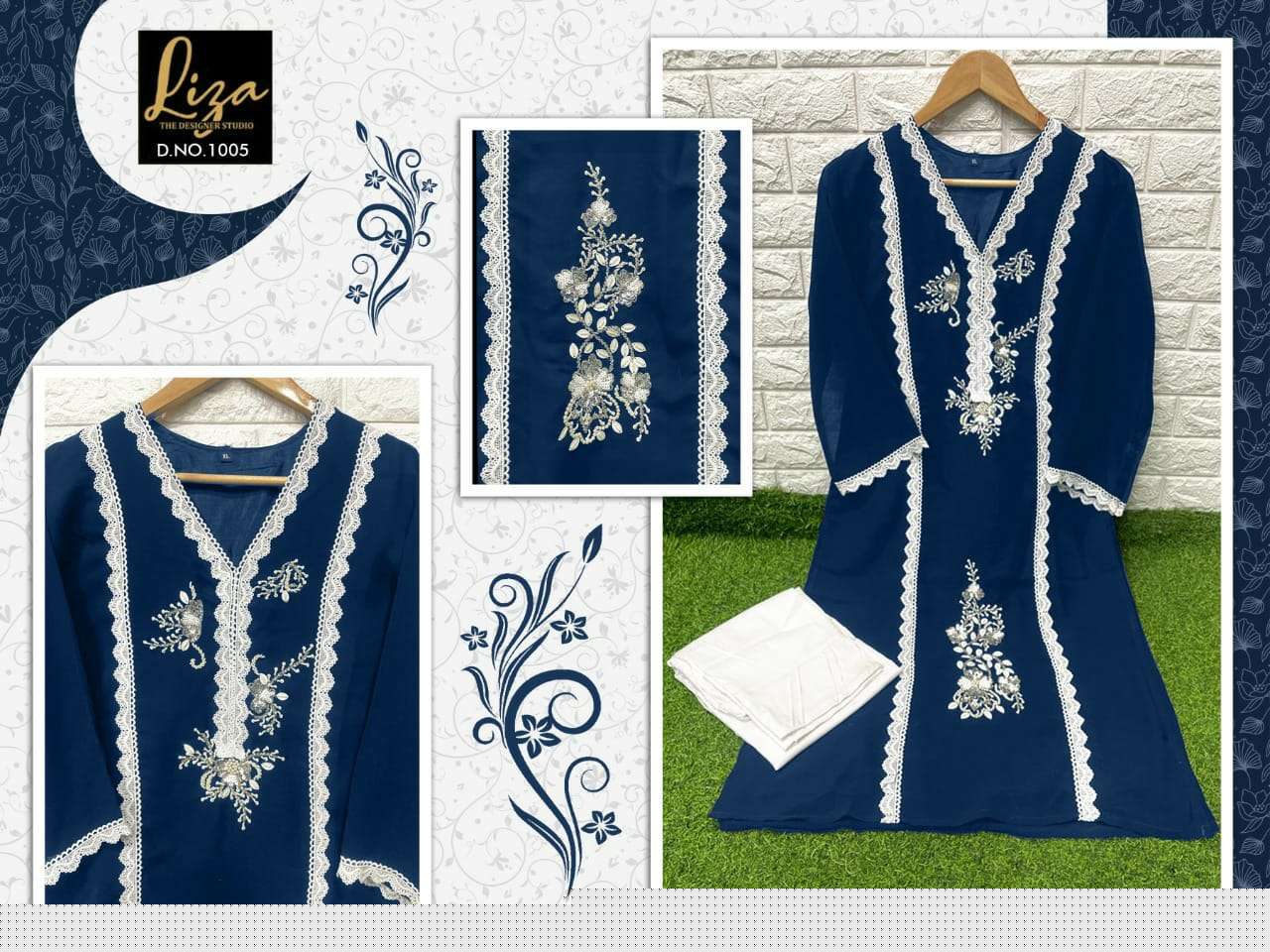 LIZA-1005 COLOURS BY LIZA 1005-A TO 1005-C SERIES DESIGNER STYLISH FANCY COLORFUL BEAUTIFUL PARTY WEAR & ETHNIC WEAR COLLECTION FAUX GEORGETTE KURTIS WITH BOTTOM AT WHOLESALE PRICE