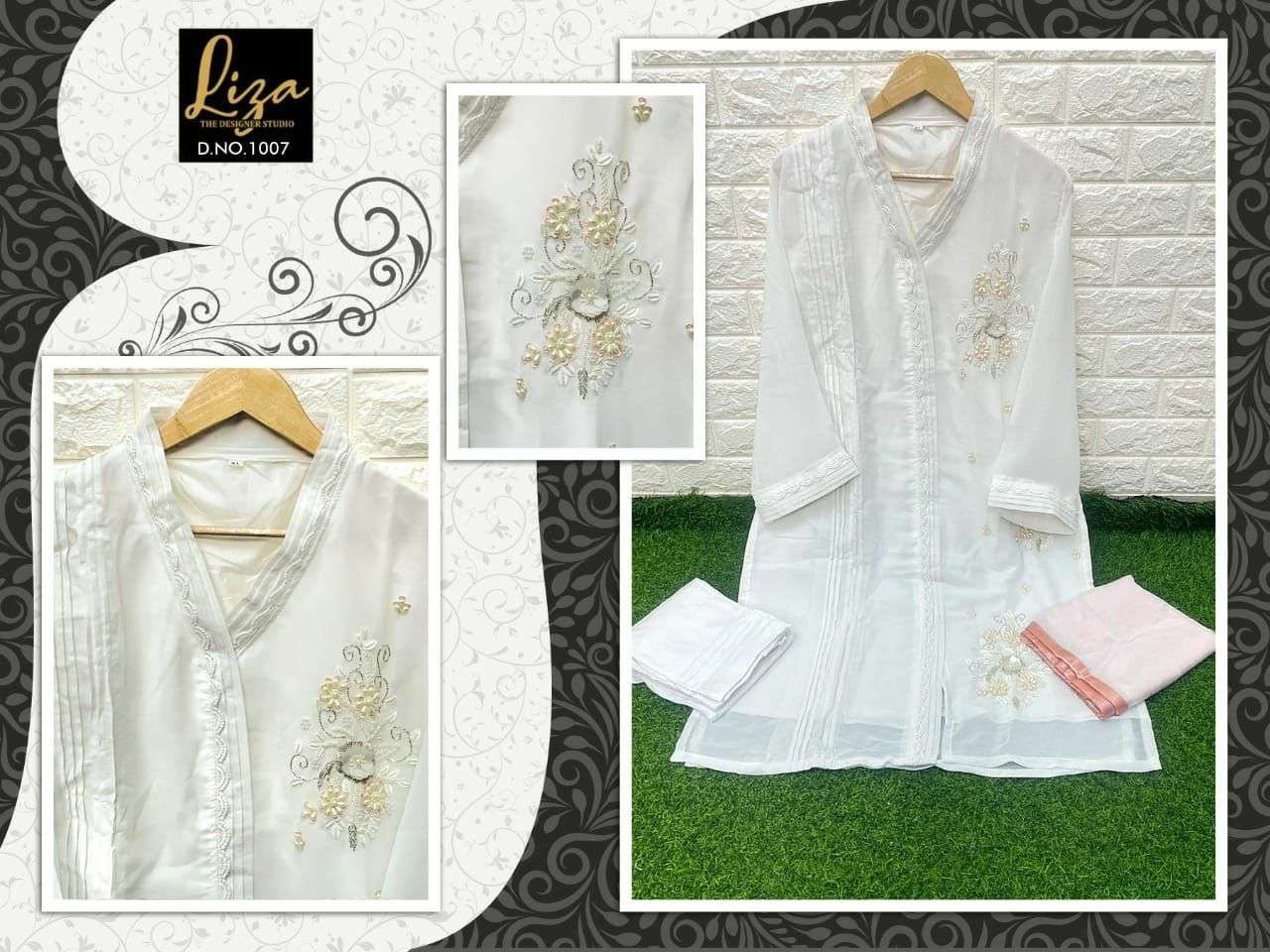 LIZA-1007 COLOURS BY LIZA 1007-A TO 1007-D SERIES DESIGNER STYLISH FANCY COLORFUL BEAUTIFUL PARTY WEAR & ETHNIC WEAR COLLECTION PURE GEORGETTE KURTIS WITH BOTTOM AT WHOLESALE PRICE