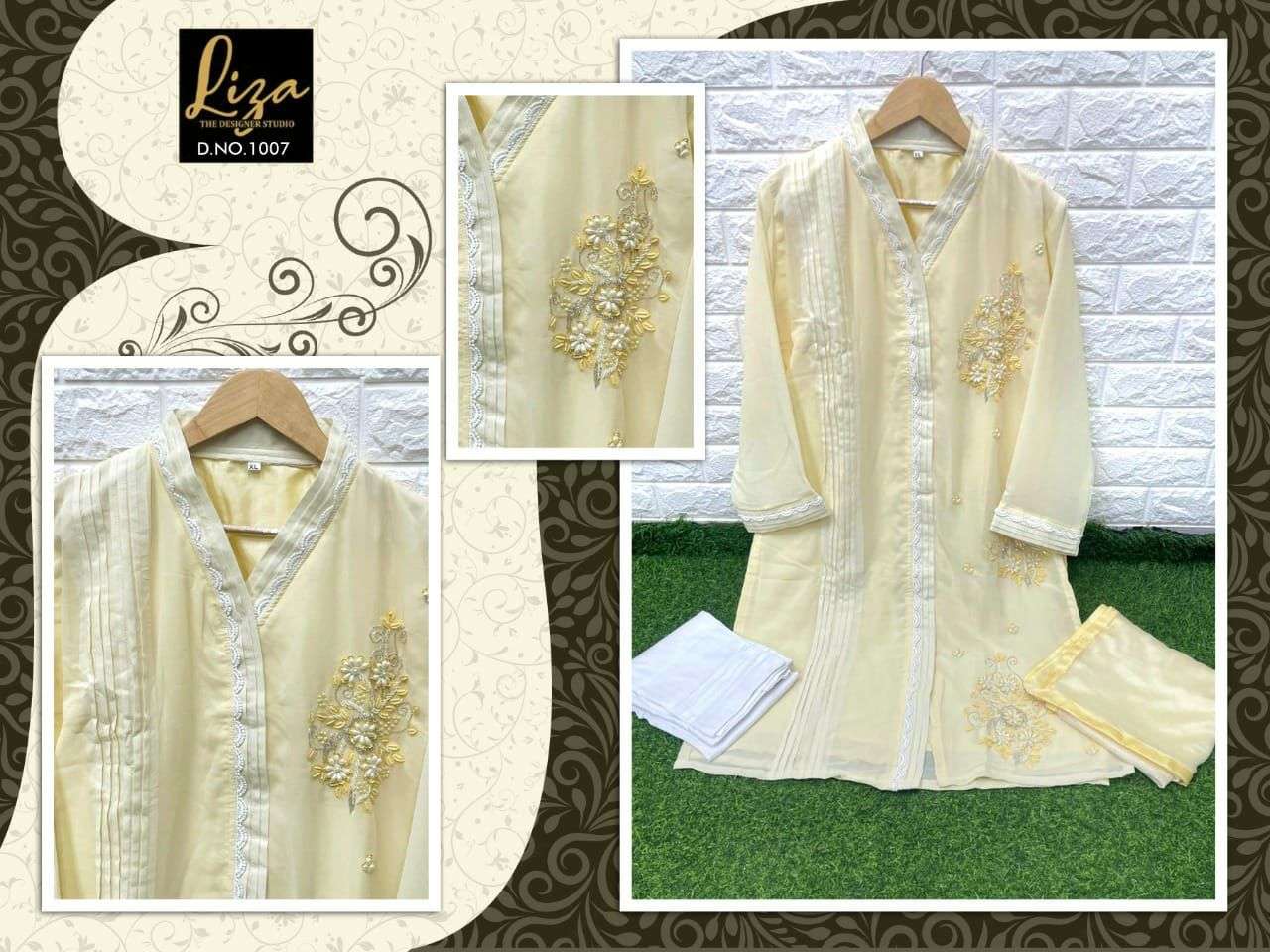 LIZA-1007 COLOURS BY LIZA 1007-A TO 1007-D SERIES DESIGNER STYLISH FANCY COLORFUL BEAUTIFUL PARTY WEAR & ETHNIC WEAR COLLECTION PURE GEORGETTE KURTIS WITH BOTTOM AT WHOLESALE PRICE