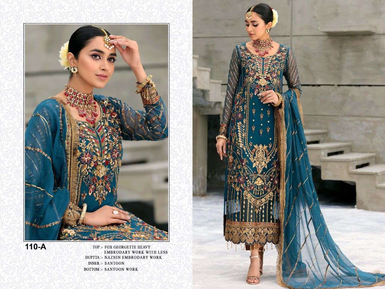 AL KARAM 110 COLOURS BY AL KARAM 110-A TO 110-F SERIES DESIGNS DESIGNER PAKISTANI SUITS BEAUTIFUL STYLISH FANCY COLORFUL PARTY WEAR & OCCASIONAL WEAR FAUX GEORGETTE EMBROIDERED DRESSES AT WHOLESALE PRICE