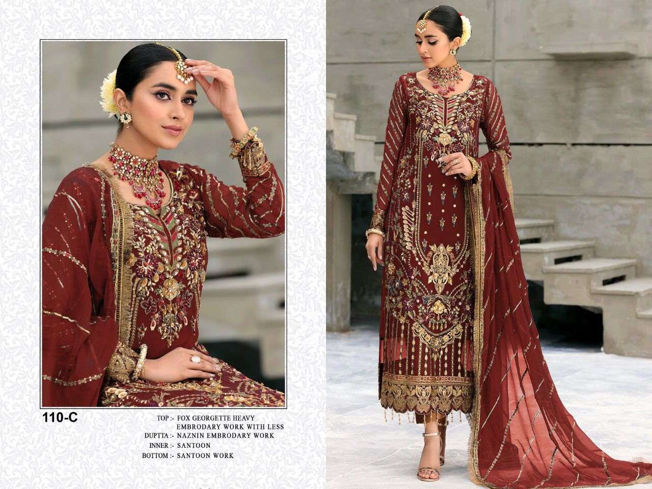 AL KARAM 110 COLOURS BY AL KARAM 110-A TO 110-F SERIES DESIGNS DESIGNER PAKISTANI SUITS BEAUTIFUL STYLISH FANCY COLORFUL PARTY WEAR & OCCASIONAL WEAR FAUX GEORGETTE EMBROIDERED DRESSES AT WHOLESALE PRICE