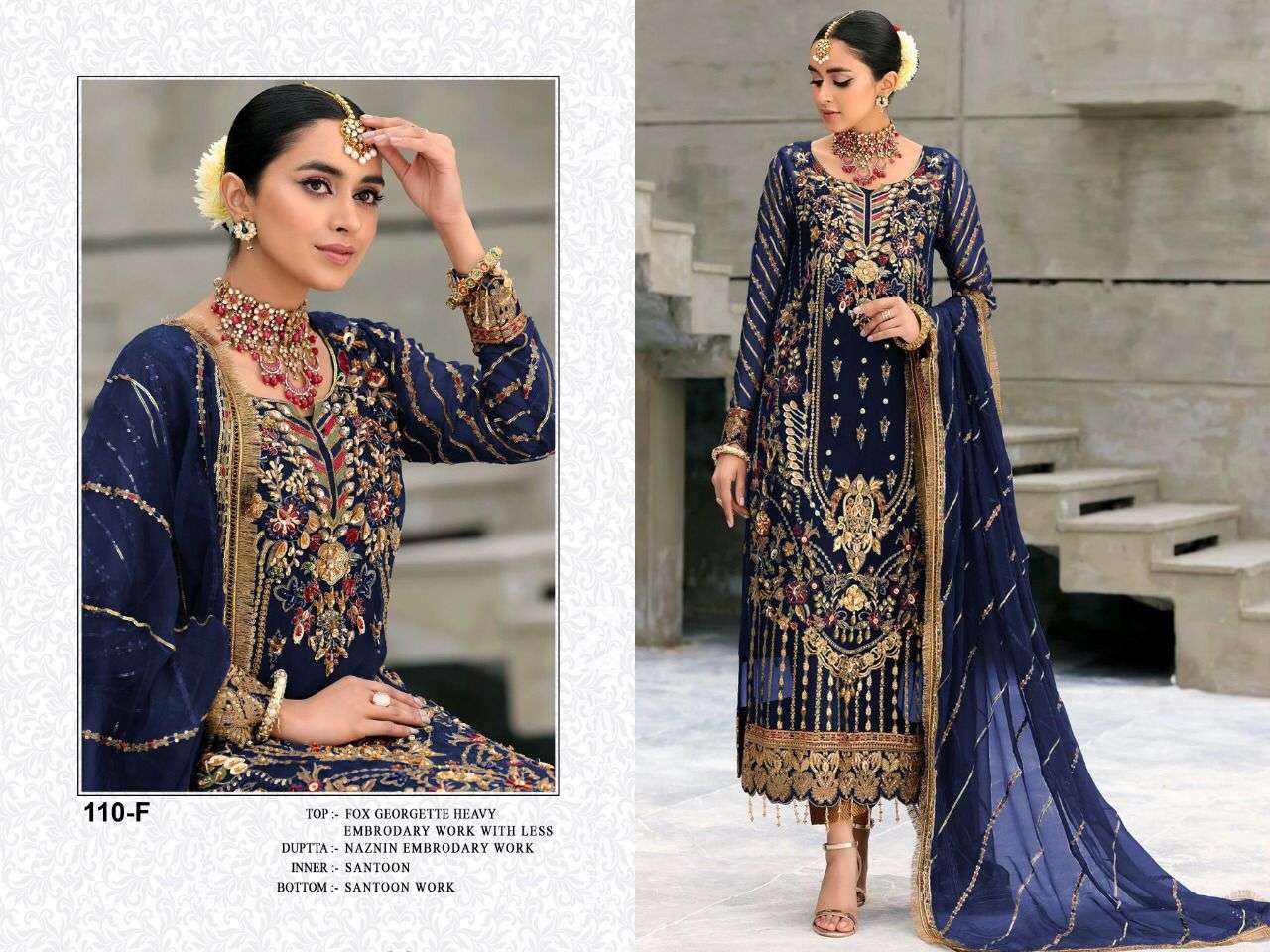 AL KARAM 110 COLOURS BY AL KARAM 110-A TO 110-F SERIES DESIGNS DESIGNER PAKISTANI SUITS BEAUTIFUL STYLISH FANCY COLORFUL PARTY WEAR & OCCASIONAL WEAR FAUX GEORGETTE EMBROIDERED DRESSES AT WHOLESALE PRICE