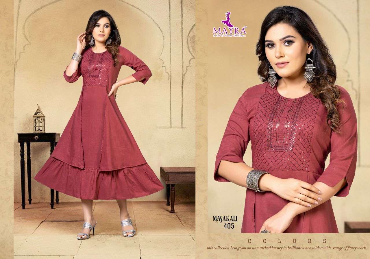 MASAKALI BY MAYRA 101 TO 106 SERIES DESIGNER STYLISH FANCY COLORFUL BEAUTIFUL PARTY WEAR & ETHNIC WEAR COLLECTION SLUB KURTIS AT WHOLESALE PRICE