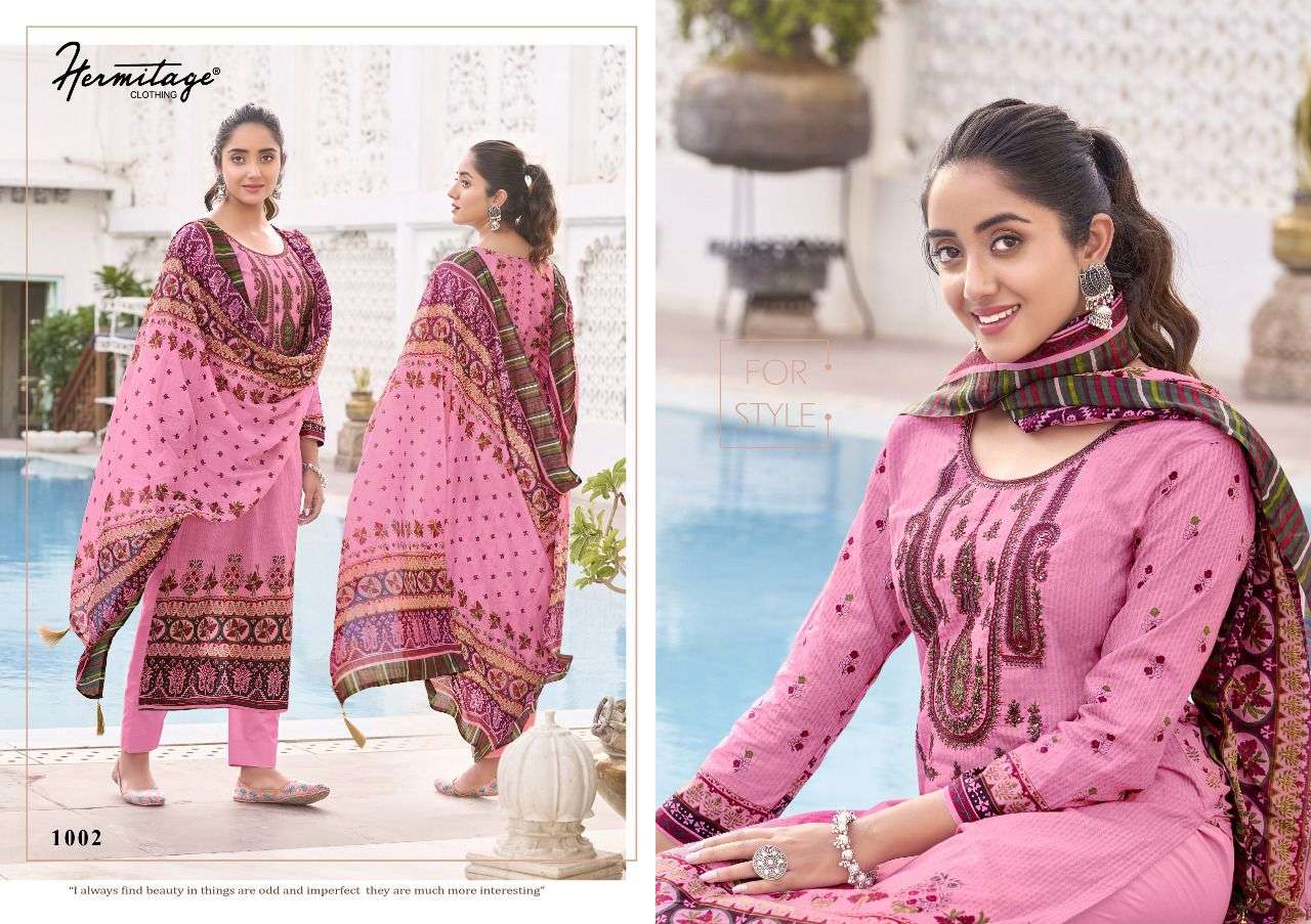 AZAL BY HERMITAGE 1001 TO 1008 SERIES BEAUTIFUL SUITS COLORFUL STYLISH FANCY CASUAL WEAR & ETHNIC WEAR CAMBRIC COTTON EMBROIDERED DRESSES AT WHOLESALE PRICE