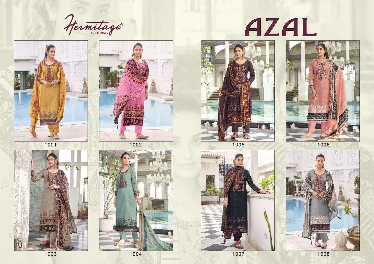 AZAL BY HERMITAGE 1001 TO 1008 SERIES BEAUTIFUL SUITS COLORFUL STYLISH FANCY CASUAL WEAR & ETHNIC WEAR CAMBRIC COTTON EMBROIDERED DRESSES AT WHOLESALE PRICE