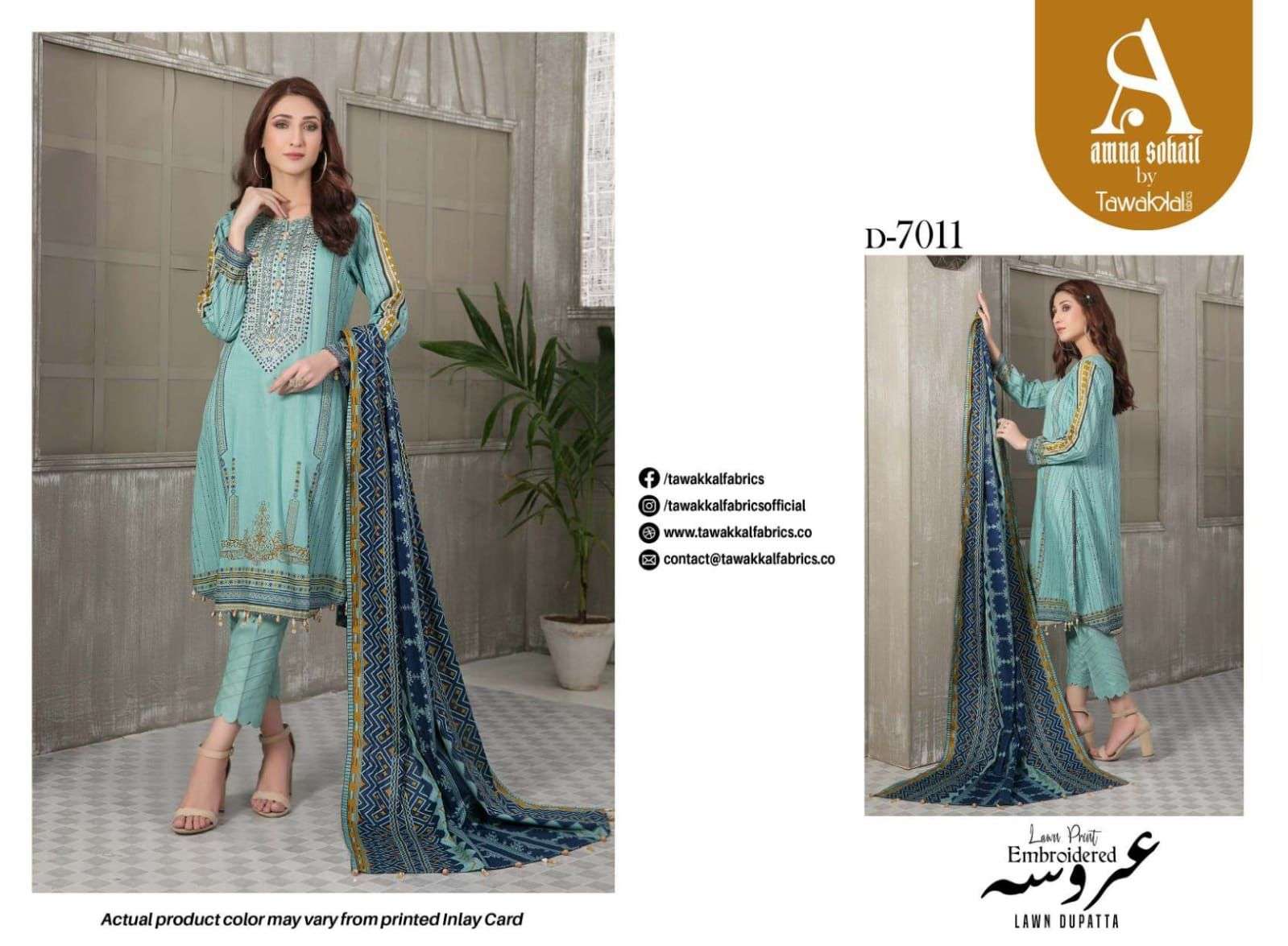 AROOSA BY TAWAKKAL FAB 7011 TO 7024 SERIES BEAUTIFUL PAKISTANI SUITS COLORFUL STYLISH FANCY CASUAL WEAR & ETHNIC WEAR FANCY DRESSES AT WHOLESALE PRICE
