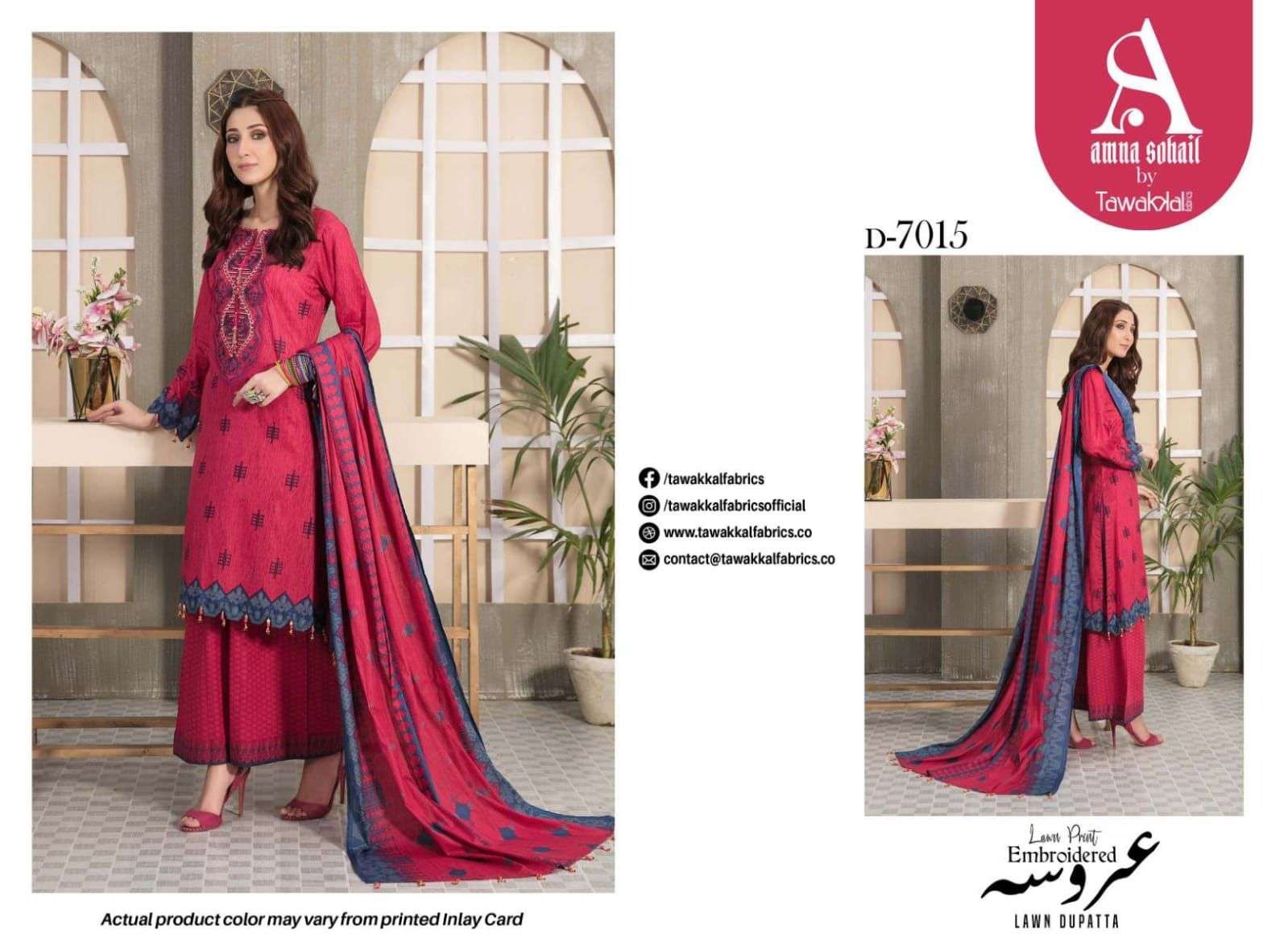 AROOSA BY TAWAKKAL FAB 7011 TO 7024 SERIES BEAUTIFUL PAKISTANI SUITS COLORFUL STYLISH FANCY CASUAL WEAR & ETHNIC WEAR FANCY DRESSES AT WHOLESALE PRICE