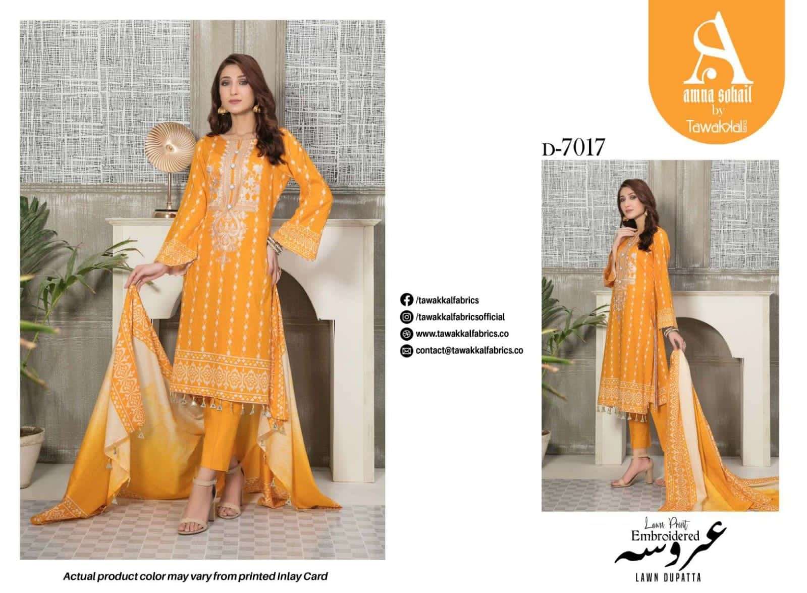 AROOSA BY TAWAKKAL FAB 7011 TO 7024 SERIES BEAUTIFUL PAKISTANI SUITS COLORFUL STYLISH FANCY CASUAL WEAR & ETHNIC WEAR FANCY DRESSES AT WHOLESALE PRICE