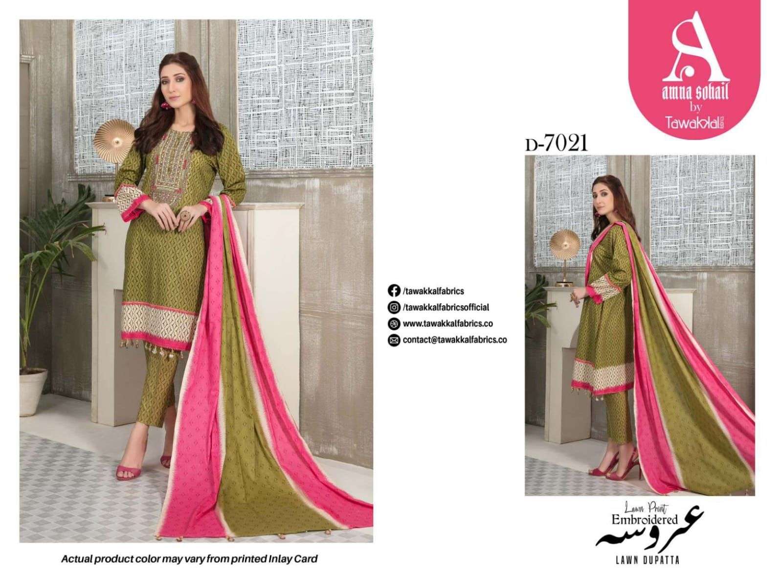 AROOSA BY TAWAKKAL FAB 7011 TO 7024 SERIES BEAUTIFUL PAKISTANI SUITS COLORFUL STYLISH FANCY CASUAL WEAR & ETHNIC WEAR FANCY DRESSES AT WHOLESALE PRICE