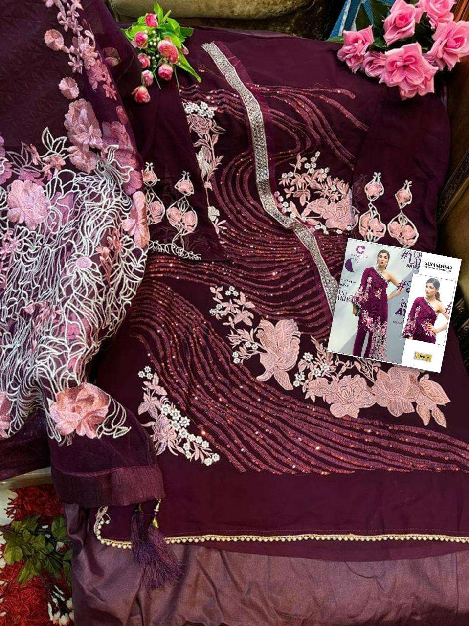 SANA SAFINAZ EMBROIDERED COLLECTION BY CRIMSON 25011 TO 25011-B SERIES PAKISTANI STYLISH BEAUTIFUL COLOURFUL PRINTED & EMBROIDERED PARTY WEAR & OCCASIONAL WEAR GEORGETTE EMBROIDERED DRESSES AT WHOLESALE PRICE
