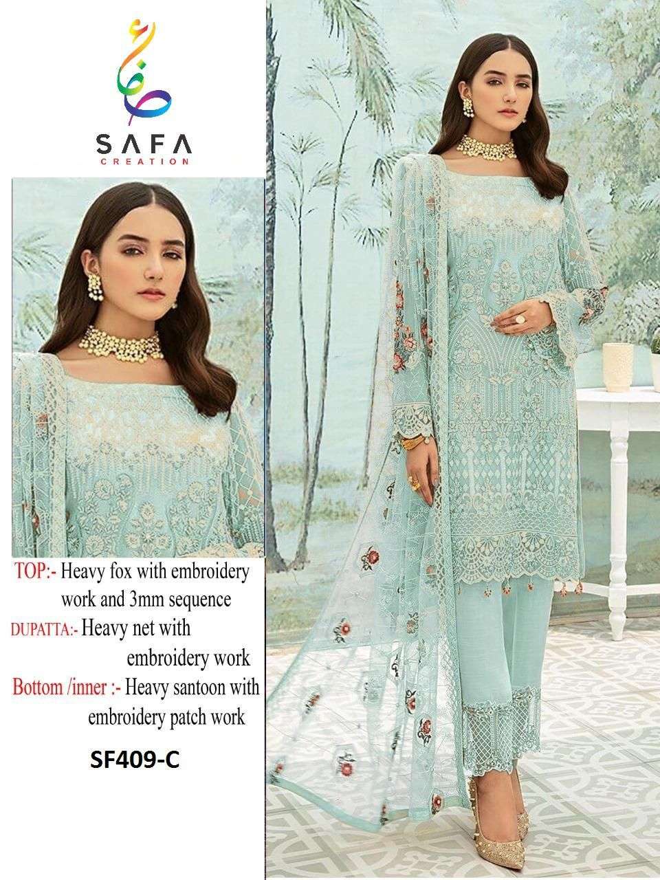 SF-409 COLOURS BY SAFA CREATION 409-A TO 409-D SERIES BEAUTIFUL PAKISTANI SUITS COLORFUL STYLISH FANCY CASUAL WEAR & ETHNIC WEAR FAUX GEORGETTE DRESSES AT WHOLESALE PRICE