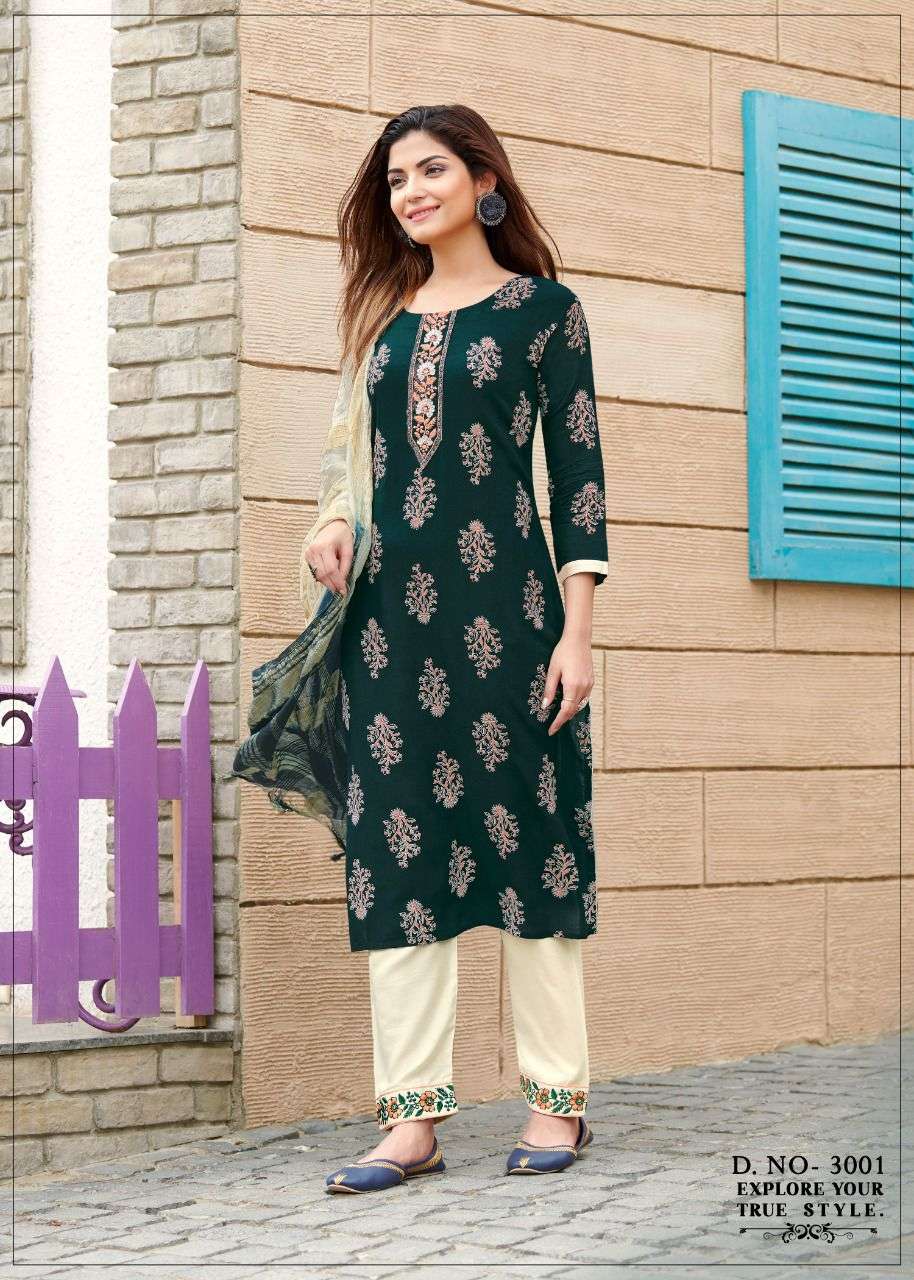 Rang Maya Vol-3 By Rangjyot Fashion 3001 To 3008 Series Beautiful Suits Colorful Stylish Fancy Casual Wear & Ethnic Wear Rayon Print With Work Dresses At Wholesale Price
