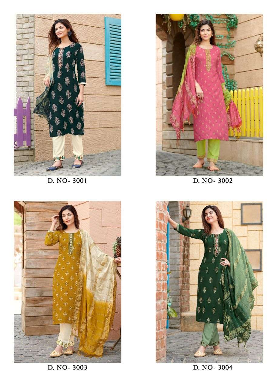 Rang Maya Vol-3 By Rangjyot Fashion 3001 To 3008 Series Beautiful Suits Colorful Stylish Fancy Casual Wear & Ethnic Wear Rayon Print With Work Dresses At Wholesale Price