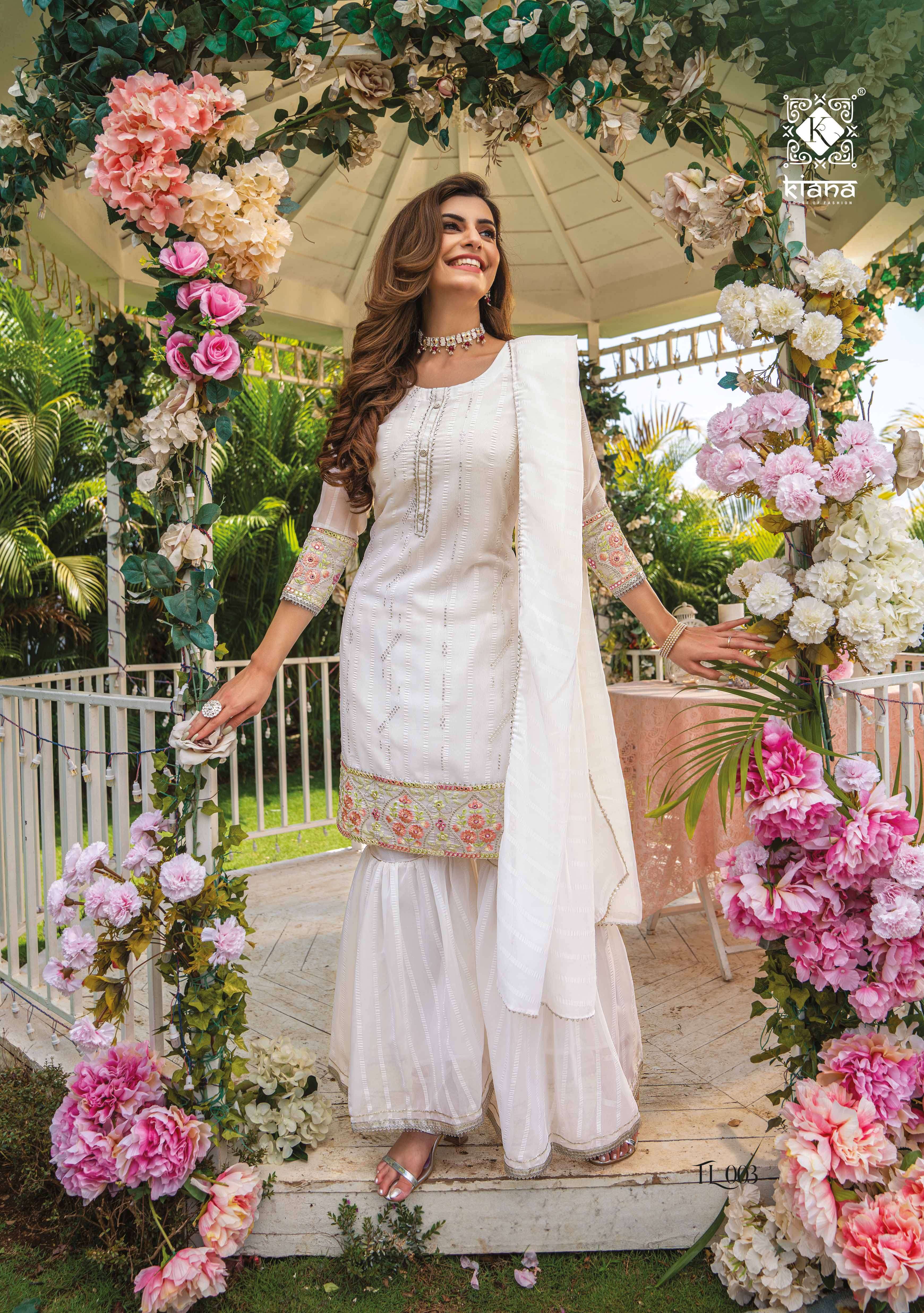FASHION LUXURIOUS BY KIANA 001 TO 006 SERIES BEAUTIFUL SUITS COLORFUL STYLISH FANCY CASUAL WEAR & ETHNIC WEAR HEAVY GEORGETTE DRESSES AT WHOLESALE PRICE