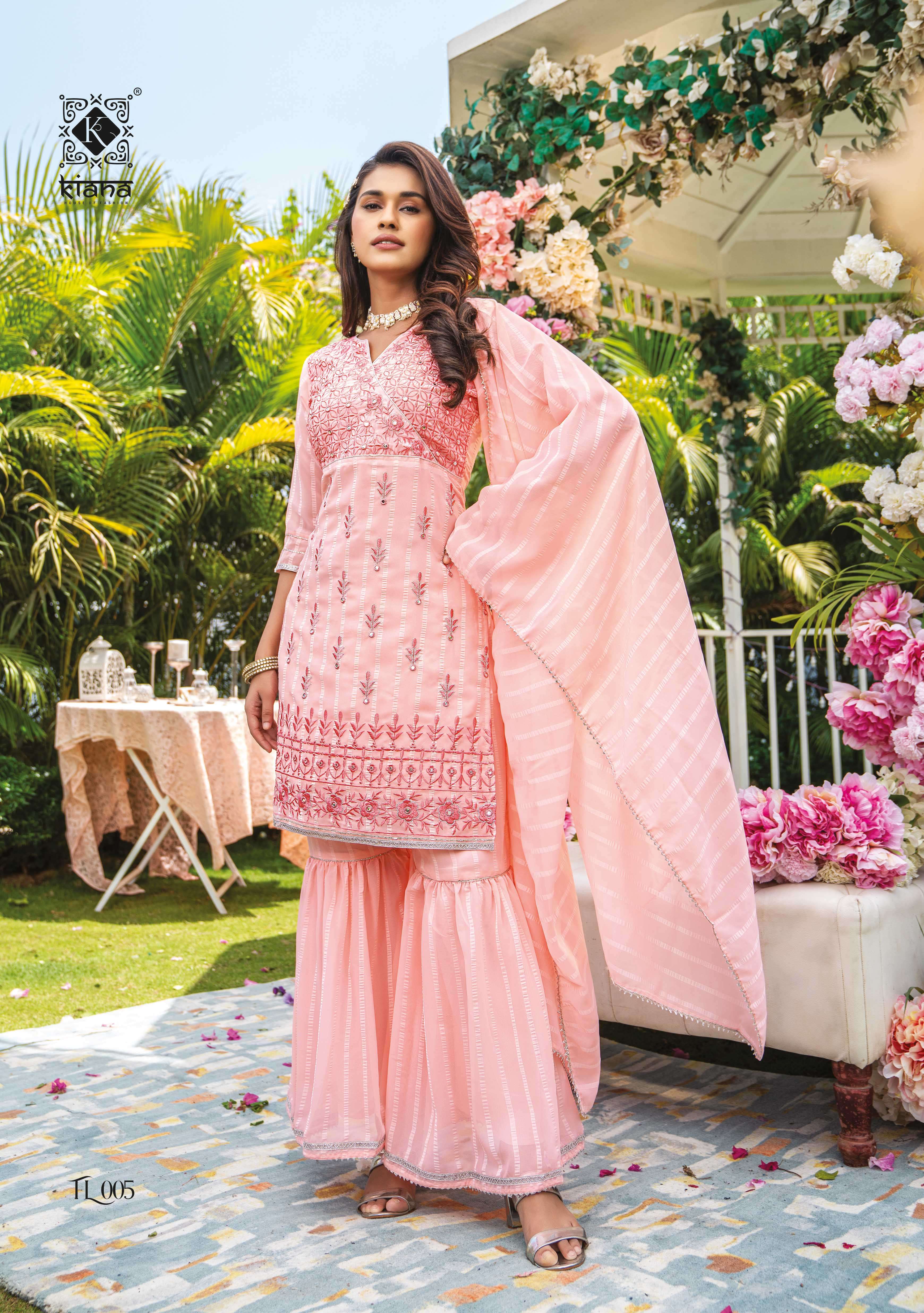 FASHION LUXURIOUS BY KIANA 001 TO 006 SERIES BEAUTIFUL SUITS COLORFUL STYLISH FANCY CASUAL WEAR & ETHNIC WEAR HEAVY GEORGETTE DRESSES AT WHOLESALE PRICE