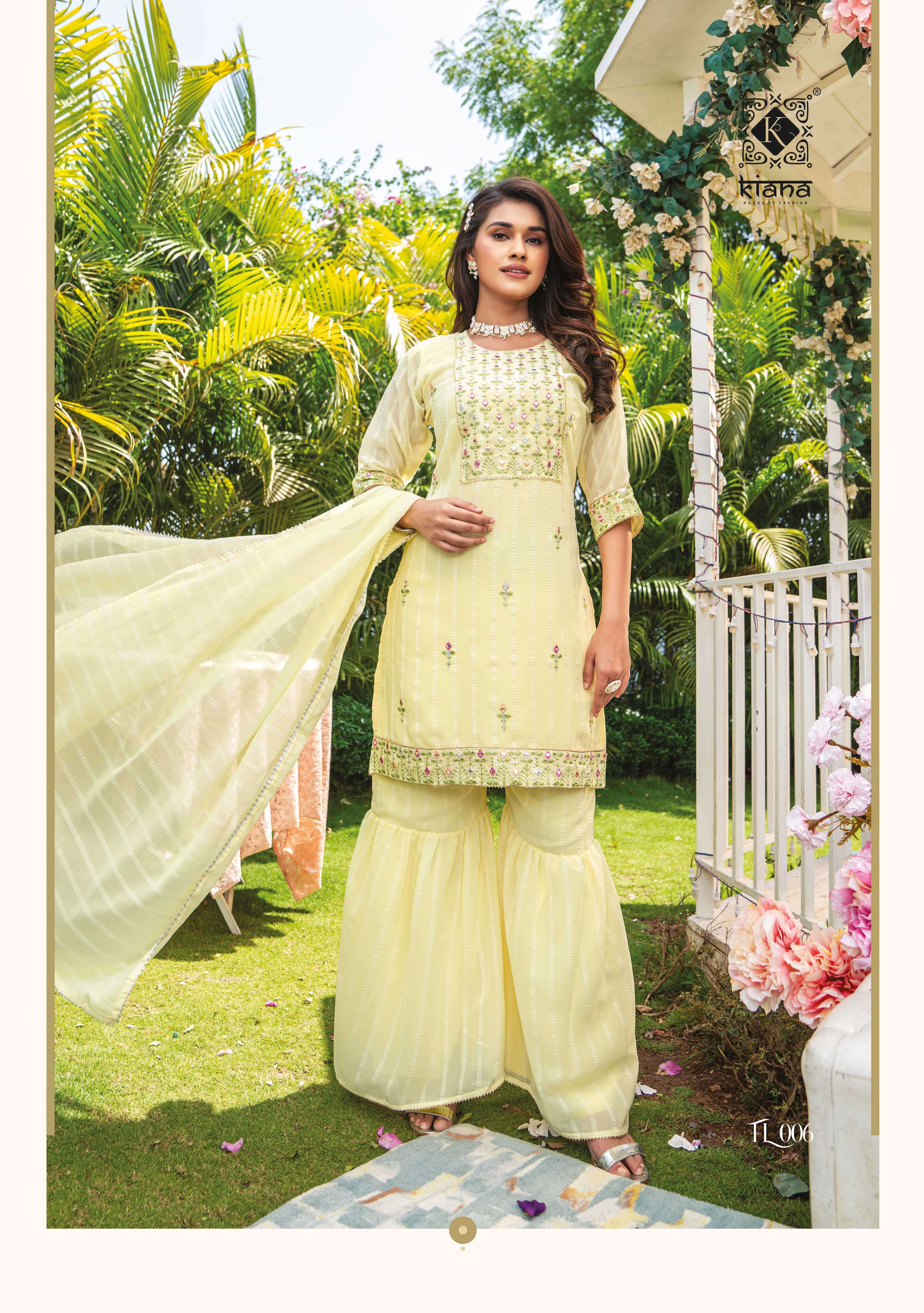 FASHION LUXURIOUS BY KIANA 001 TO 006 SERIES BEAUTIFUL SUITS COLORFUL STYLISH FANCY CASUAL WEAR & ETHNIC WEAR HEAVY GEORGETTE DRESSES AT WHOLESALE PRICE
