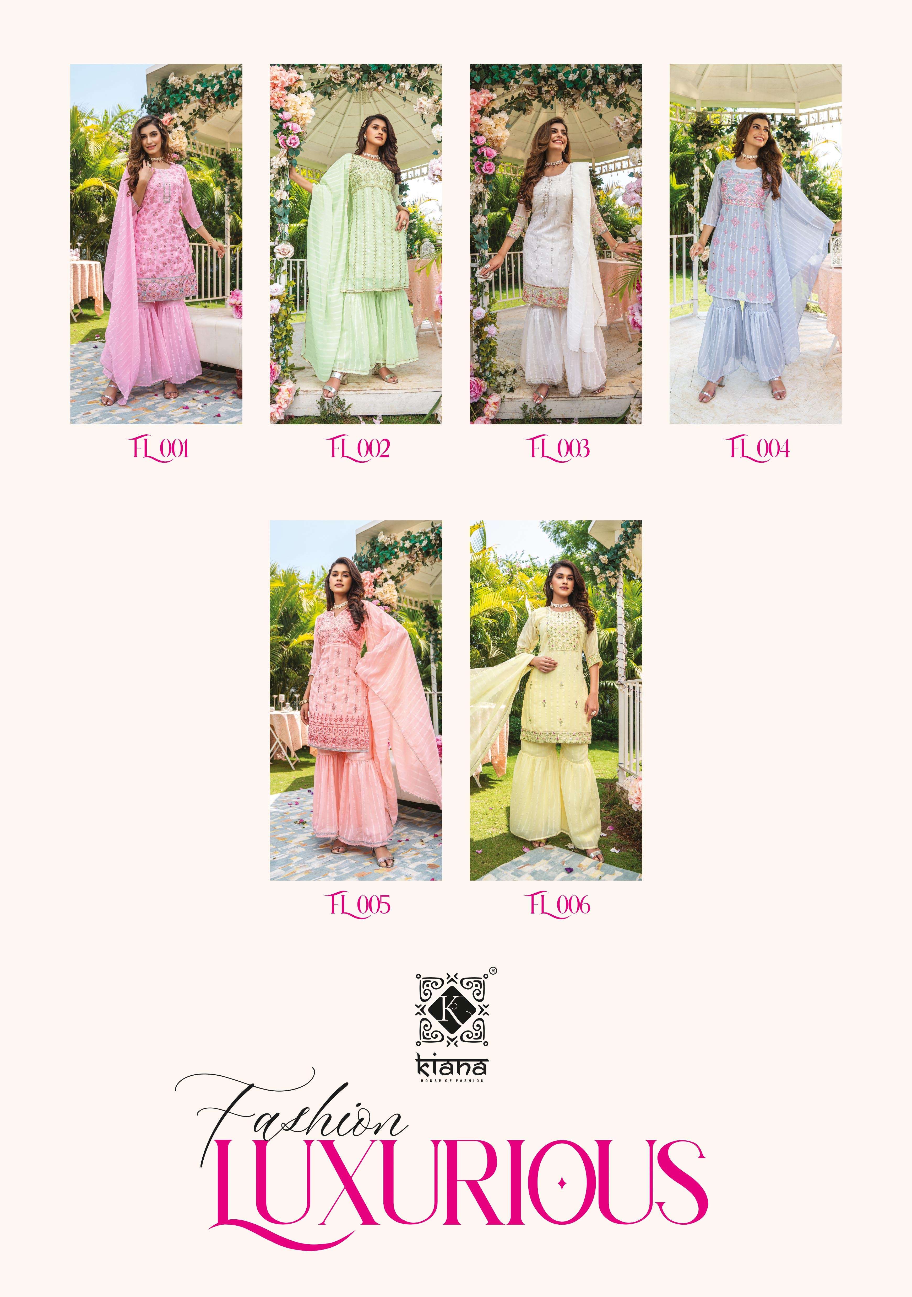 FASHION LUXURIOUS BY KIANA 001 TO 006 SERIES BEAUTIFUL SUITS COLORFUL STYLISH FANCY CASUAL WEAR & ETHNIC WEAR HEAVY GEORGETTE DRESSES AT WHOLESALE PRICE