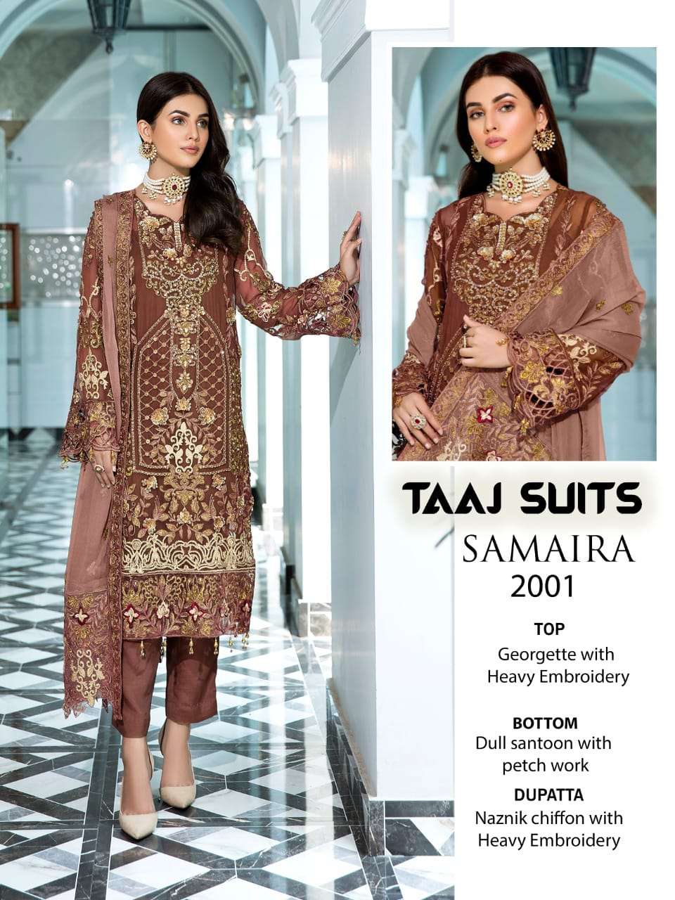 SAMAIRA BY TAAJ SUITS 2001 TO 2003 SERIES BEAUTIFUL PAKISTANI SUITS COLORFUL STYLISH FANCY CASUAL WEAR & ETHNIC WEAR GEORGETTE EMBROIDERED DRESSES AT WHOLESALE PRICE