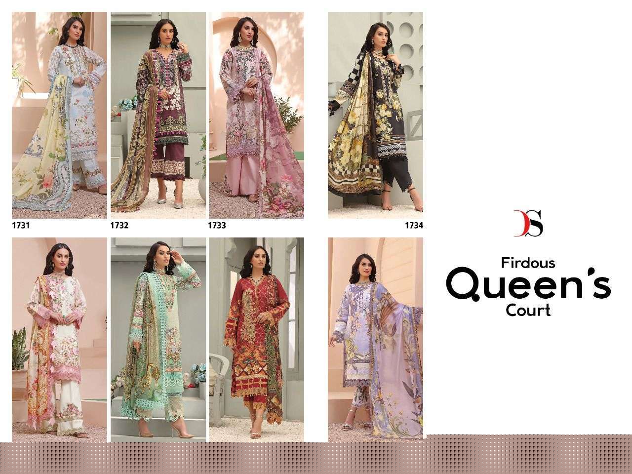 FIRDOUS QUEENS COURT BY DEEPSY SUITS 1731 TO 1738 SERIES BEAUTIFUL PAKISTANI SUITS COLORFUL STYLISH FANCY CASUAL WEAR & ETHNIC WEAR PURE COTTON DRESSES AT WHOLESALE PRICE