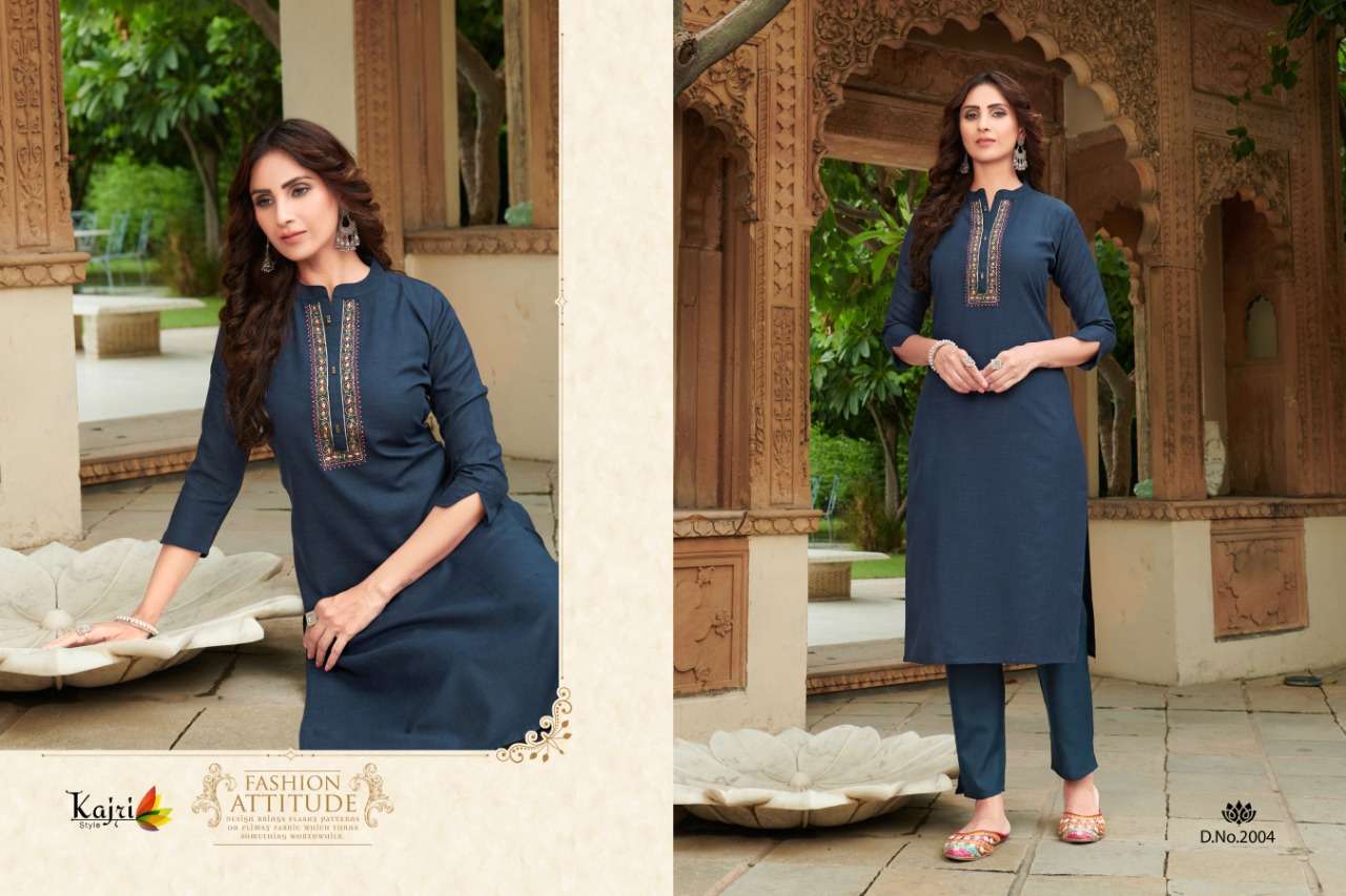 NAMYA VOL-2 BY KAJRI STYLE 2001 TO 2008 SERIES DESIGNER STYLISH FANCY COLORFUL BEAUTIFUL PARTY WEAR & ETHNIC WEAR COLLECTION RAYON WITH WORK KURTIS WITH BOTTOM AT WHOLESALE PRICE