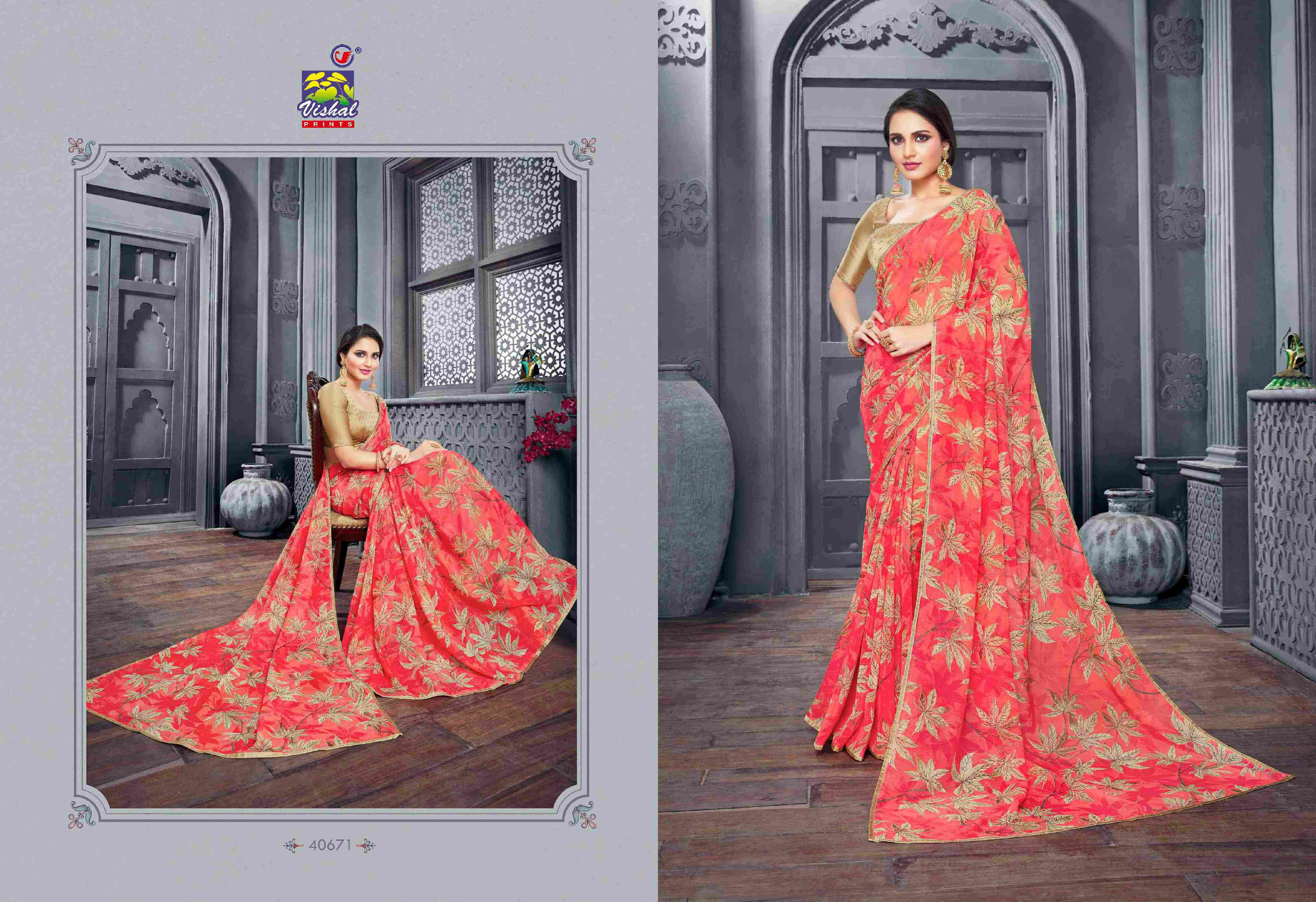 SWETA BY VISHAL PRINTS 40671 TO 40676 SERIES INDIAN TRADITIONAL WEAR COLLECTION BEAUTIFUL STYLISH FANCY COLORFUL PARTY WEAR & OCCASIONAL WEAR FANCY SAREES AT WHOLESALE PRICE