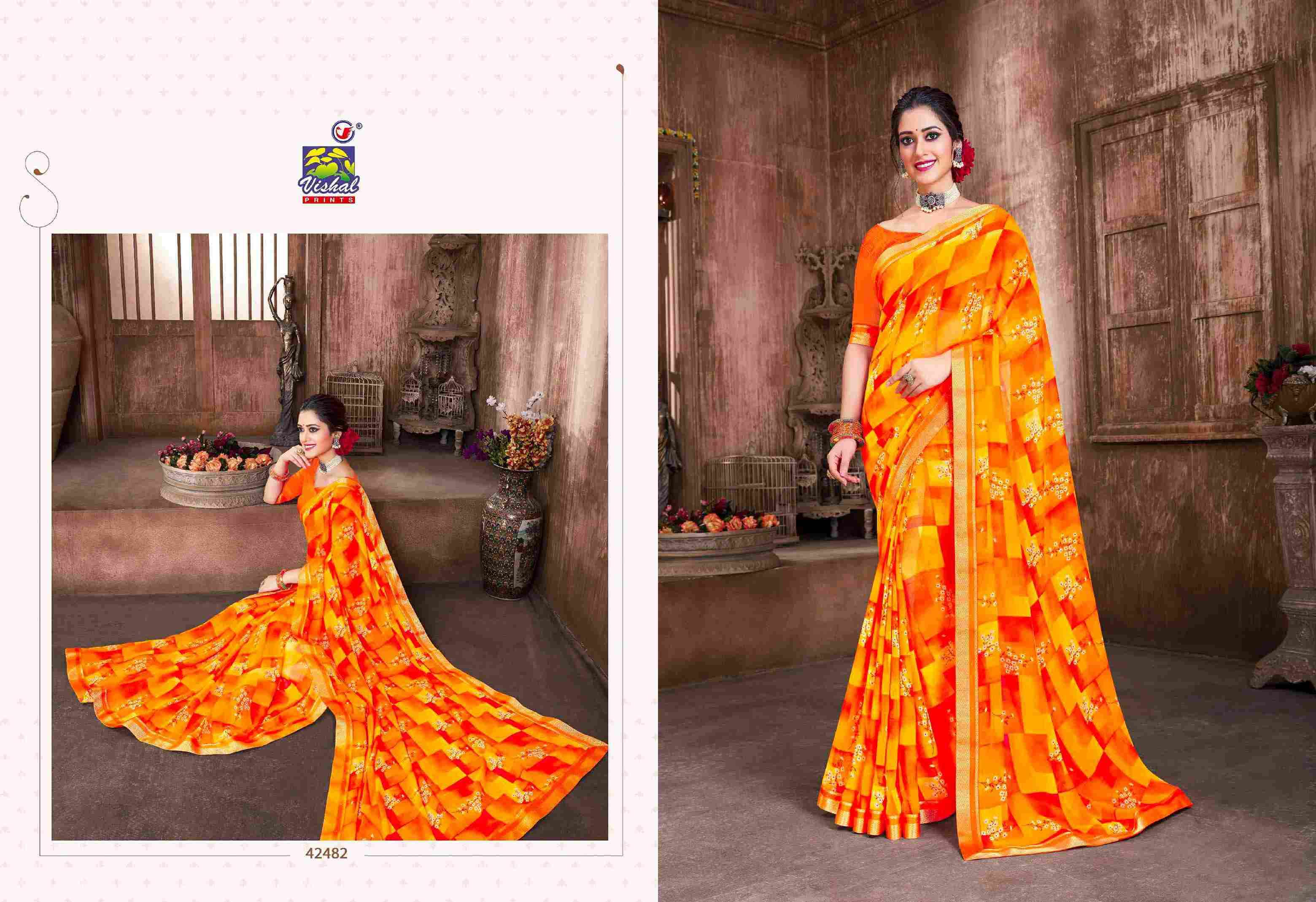 RANG BARSE VOL-2 BY VISHAL PRINTS 42480 TO 42497 SERIES INDIAN TRADITIONAL WEAR COLLECTION BEAUTIFUL STYLISH FANCY COLORFUL PARTY WEAR & OCCASIONAL WEAR FANCY SAREES AT WHOLESALE PRICE