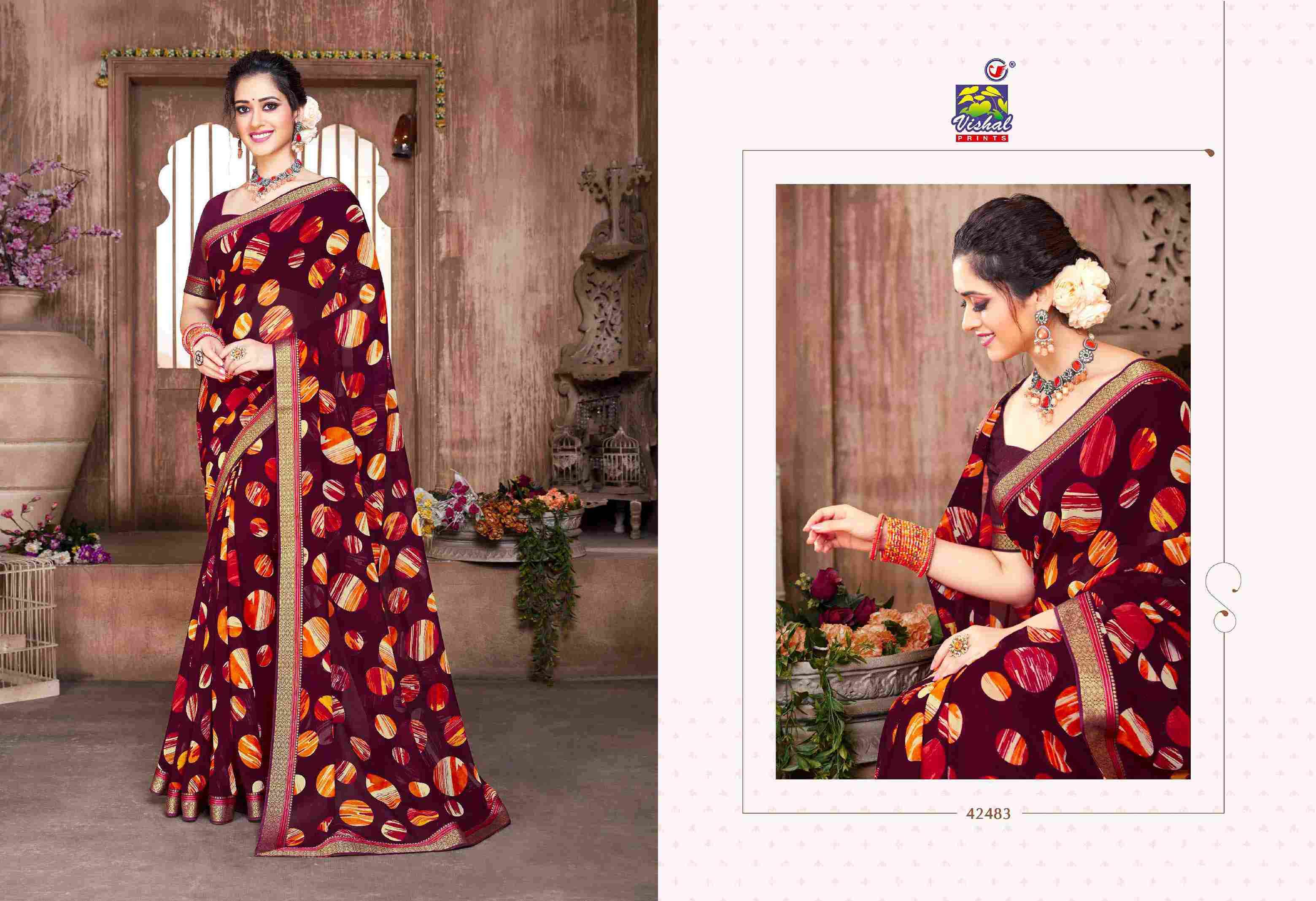 RANG BARSE VOL-2 BY VISHAL PRINTS 42480 TO 42497 SERIES INDIAN TRADITIONAL WEAR COLLECTION BEAUTIFUL STYLISH FANCY COLORFUL PARTY WEAR & OCCASIONAL WEAR FANCY SAREES AT WHOLESALE PRICE