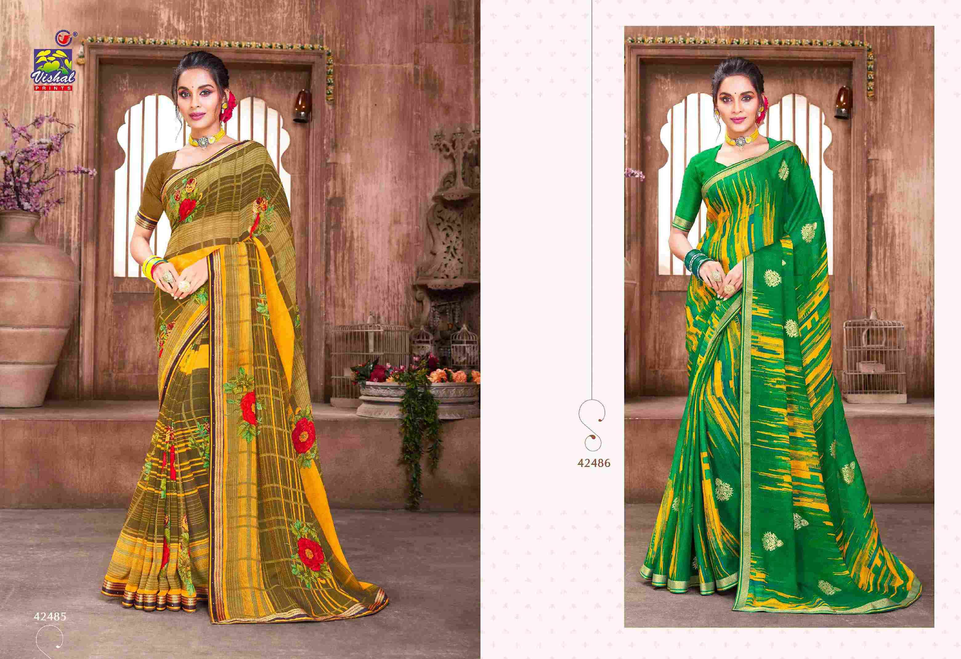 RANG BARSE VOL-2 BY VISHAL PRINTS 42480 TO 42497 SERIES INDIAN TRADITIONAL WEAR COLLECTION BEAUTIFUL STYLISH FANCY COLORFUL PARTY WEAR & OCCASIONAL WEAR FANCY SAREES AT WHOLESALE PRICE