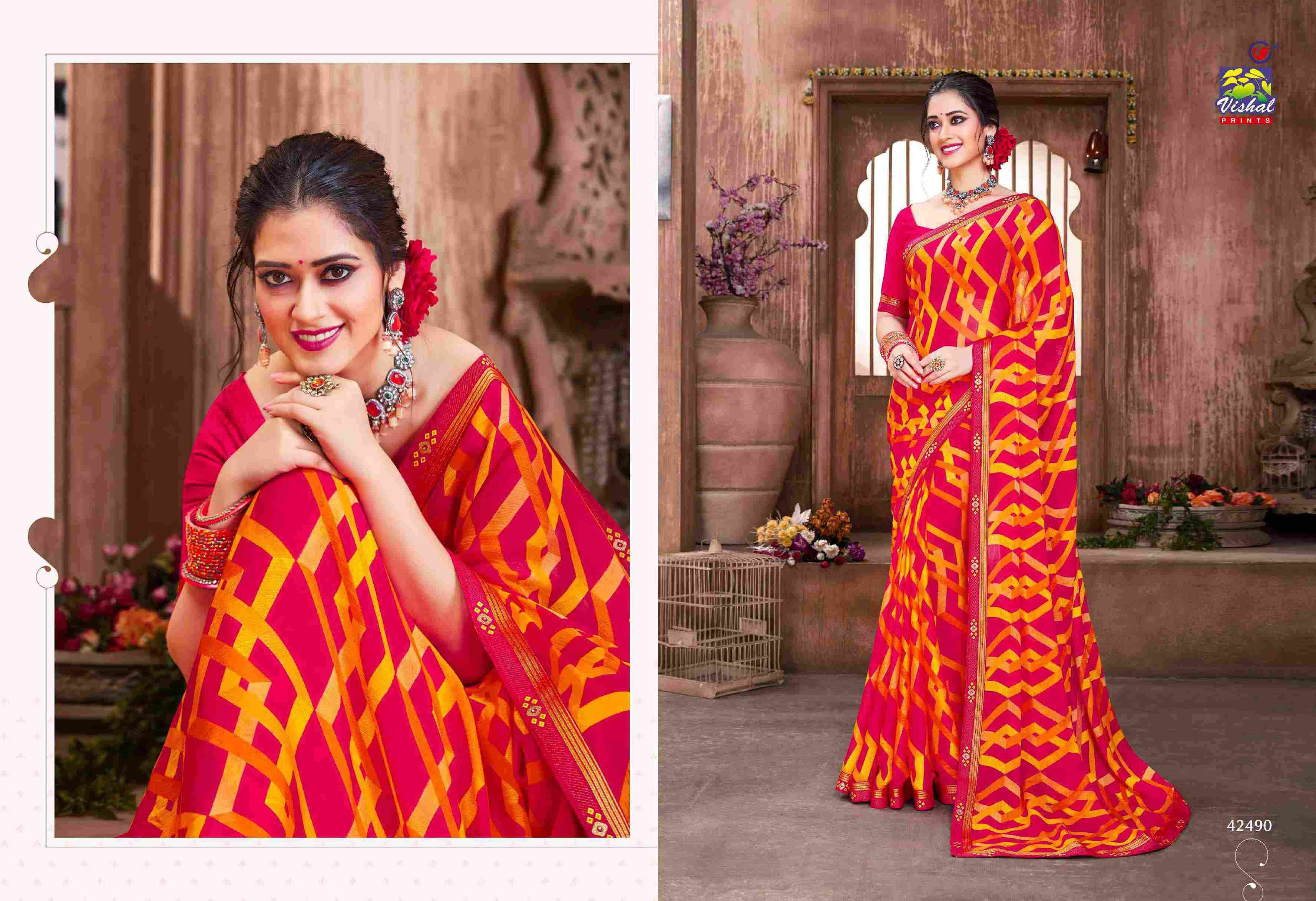RANG BARSE VOL-2 BY VISHAL PRINTS 42480 TO 42497 SERIES INDIAN TRADITIONAL WEAR COLLECTION BEAUTIFUL STYLISH FANCY COLORFUL PARTY WEAR & OCCASIONAL WEAR FANCY SAREES AT WHOLESALE PRICE
