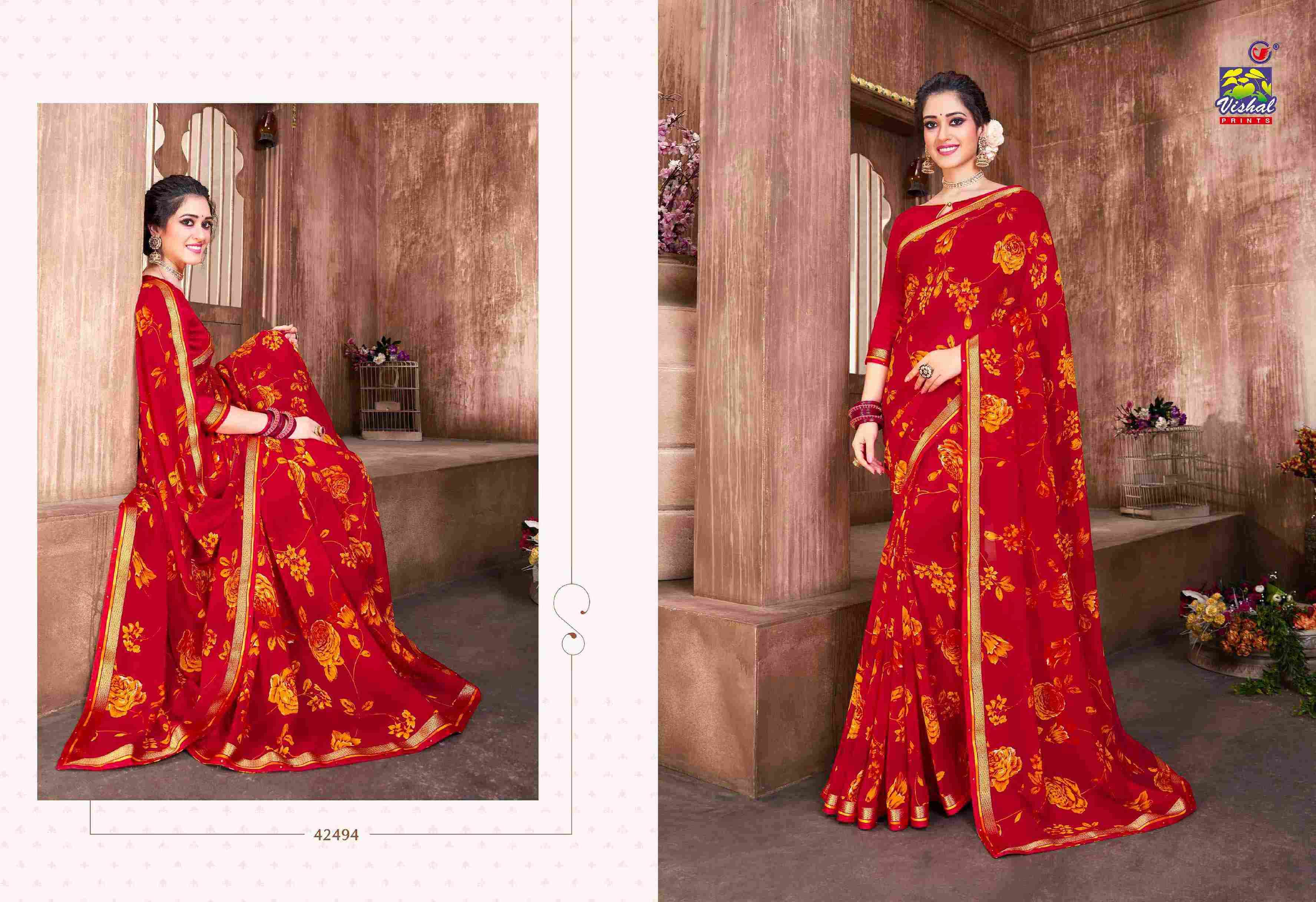 RANG BARSE VOL-2 BY VISHAL PRINTS 42480 TO 42497 SERIES INDIAN TRADITIONAL WEAR COLLECTION BEAUTIFUL STYLISH FANCY COLORFUL PARTY WEAR & OCCASIONAL WEAR FANCY SAREES AT WHOLESALE PRICE