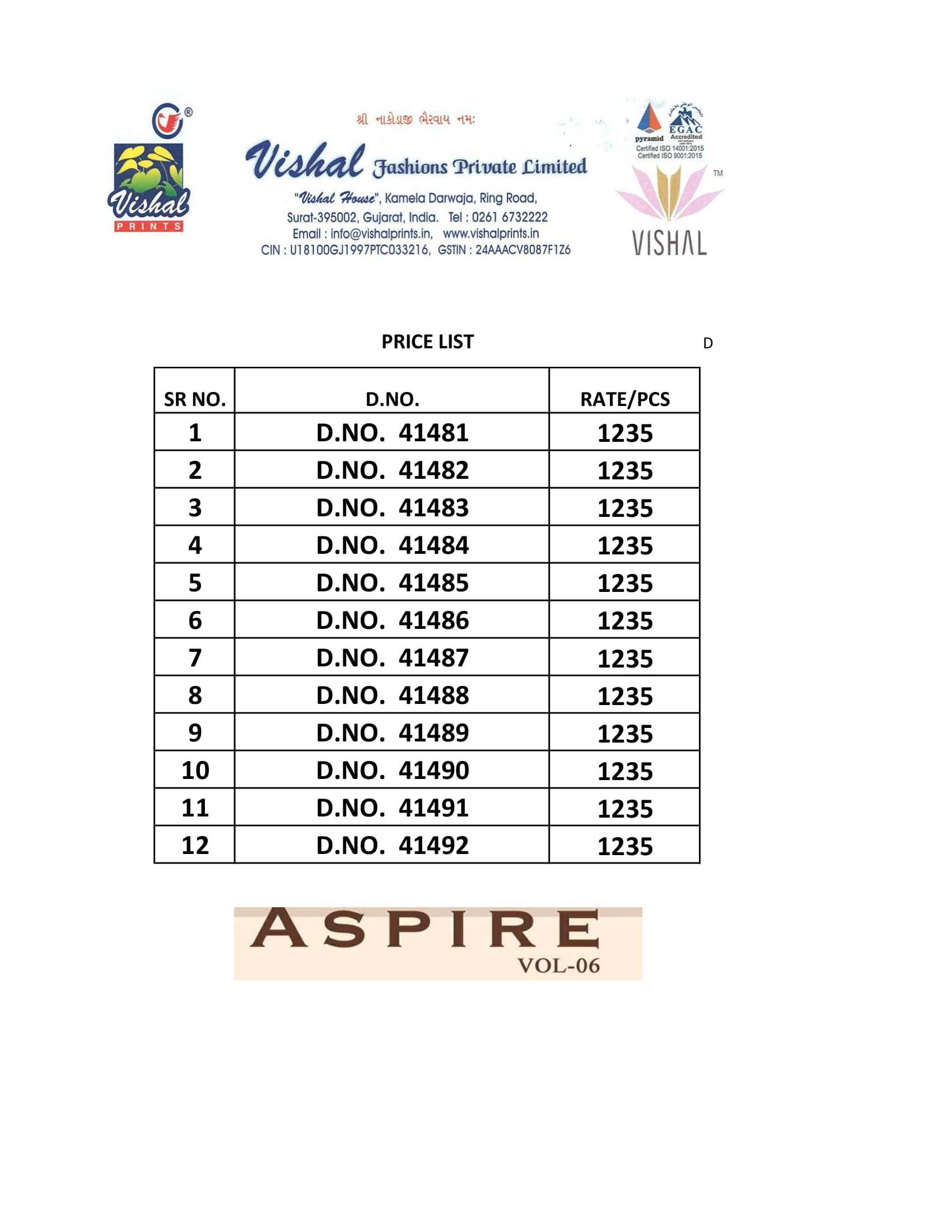 ASPIRE VOL-6 BY VISHAL PRINTS 41481 TO 41492 SERIES INDIAN TRADITIONAL WEAR COLLECTION BEAUTIFUL STYLISH FANCY COLORFUL PARTY WEAR & OCCASIONAL WEAR FANCY SAREES AT WHOLESALE PRICE